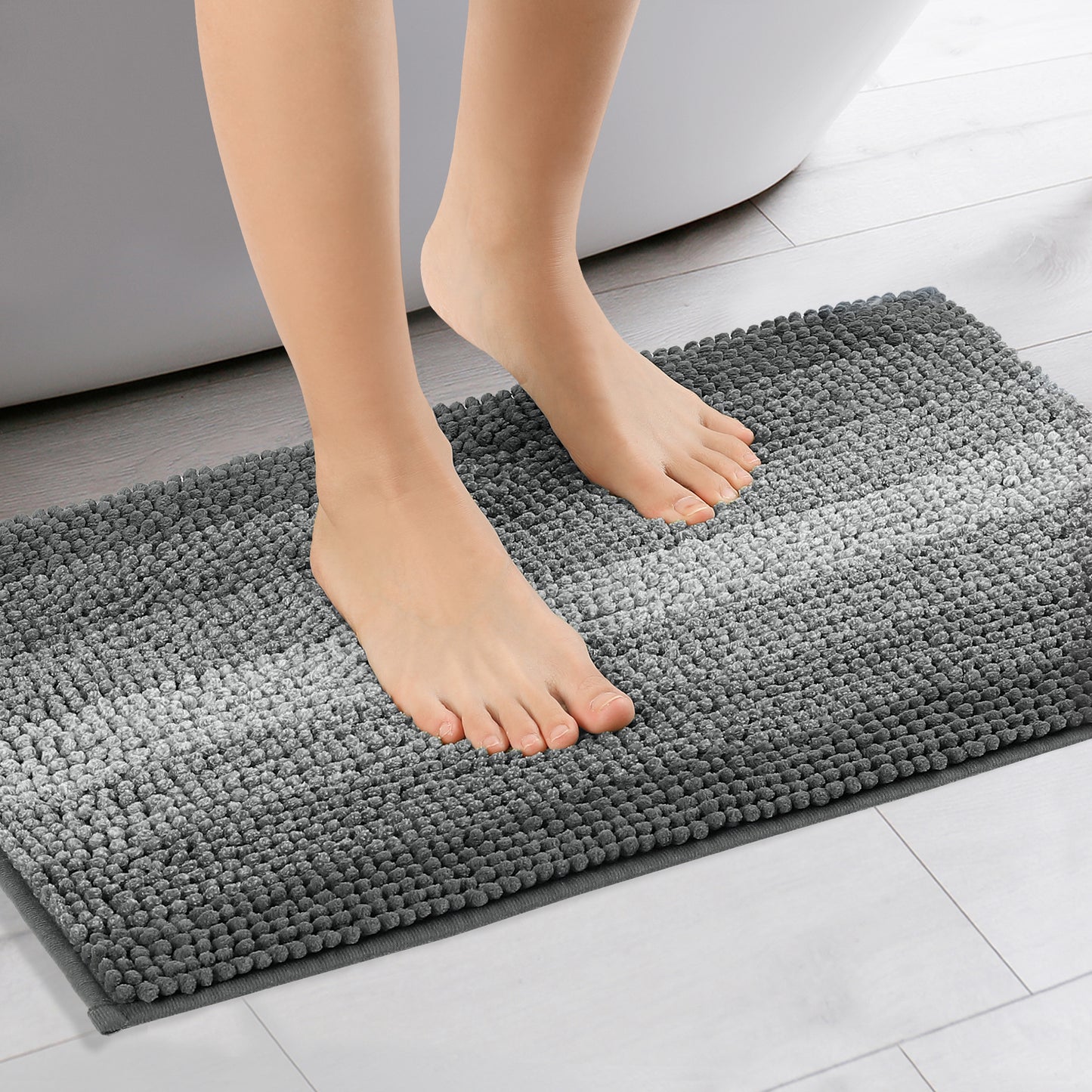 Contrasting Color Striped Bathroom Rugs, Non-Slip Plush Shaggy Bath Mats