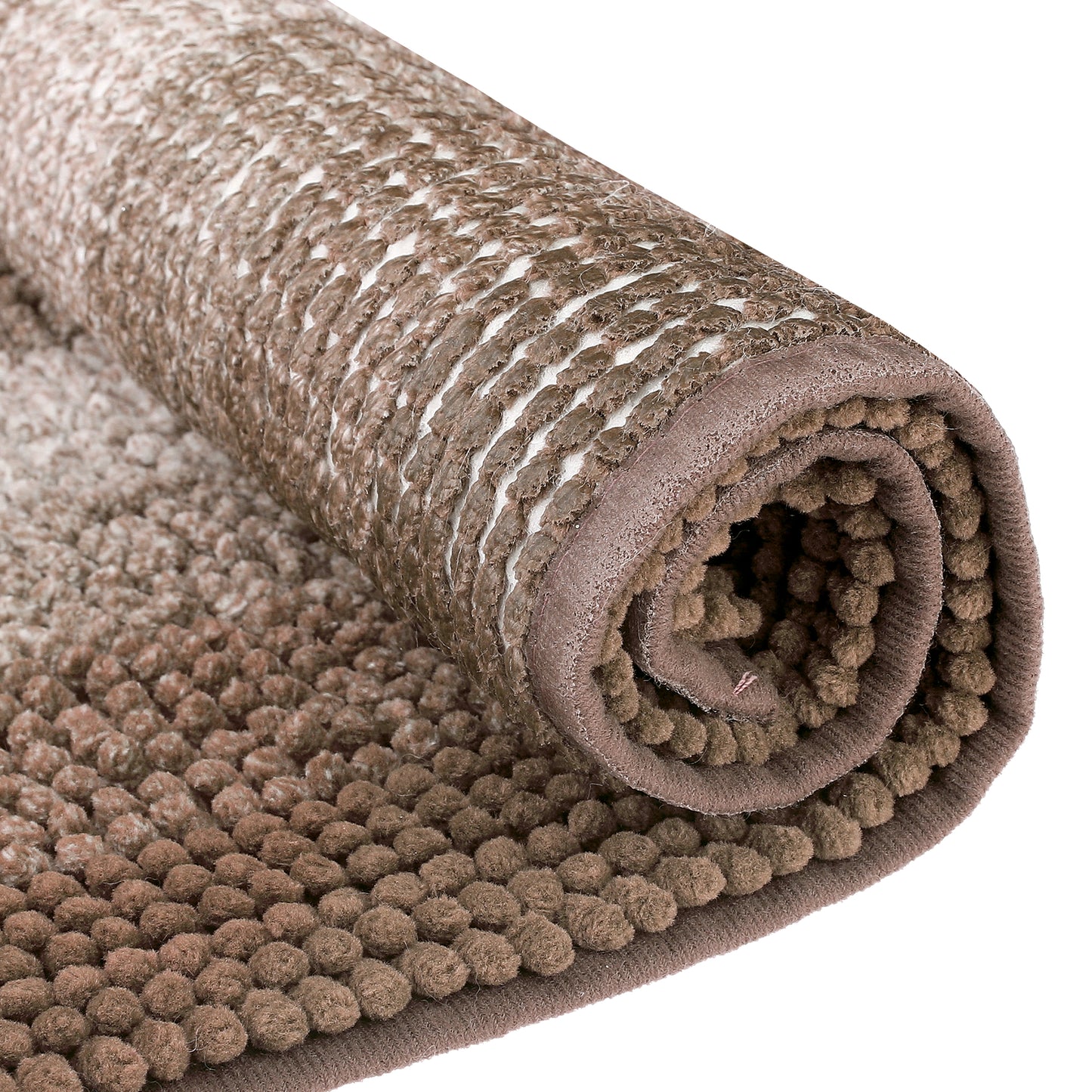 Contrasting Color Striped Bathroom Rugs, Non-Slip Plush Shaggy Bath Mats