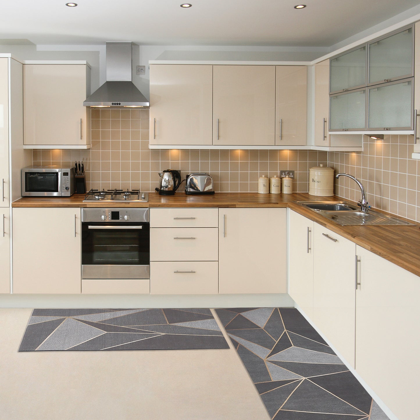 Geometric Kitchen Rug, Non-Slip Kitchen Runner Rug, Modern Kitchen Floor Mats for Kitchen Home