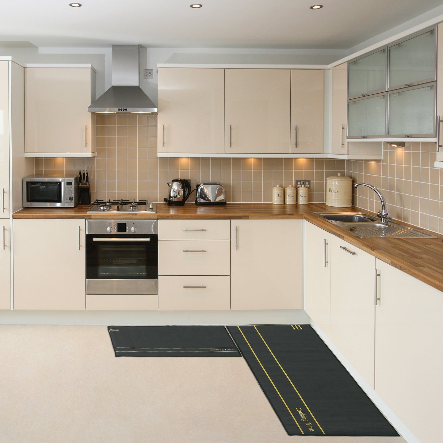 Geometric Kitchen Rug Mats, Set of 2 Pieces, Modern Kitchen Rugs Washable Kitchen Floor Mats