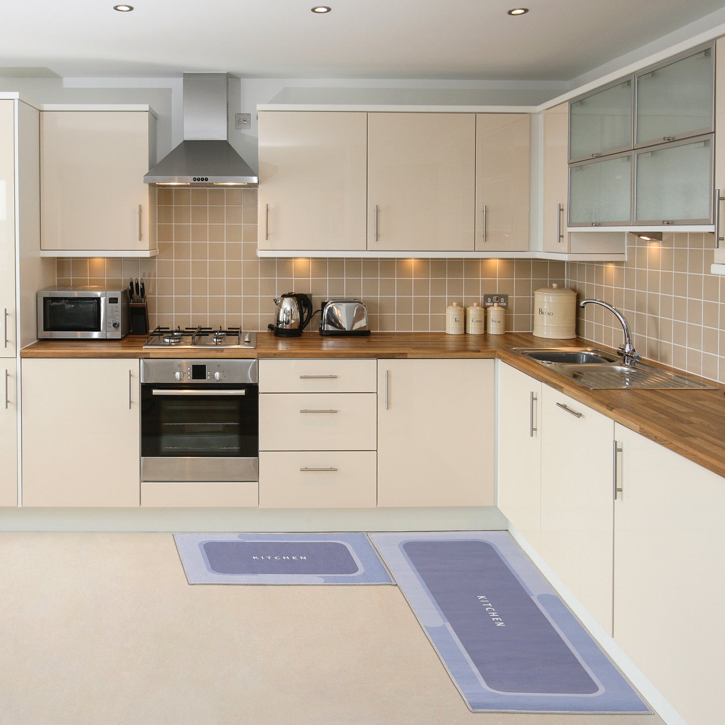 Geometric Kitchen Rug Mats, Set of 2 Pieces, Modern Kitchen Rugs Washable Kitchen Floor Mats