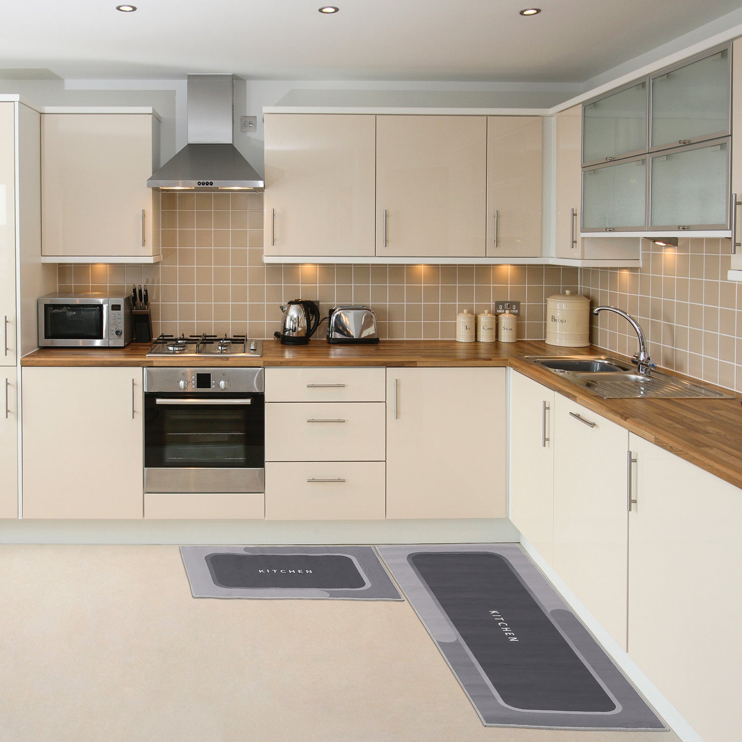 Geometric Kitchen Rug Mats, Set of 2 Pieces, Modern Kitchen Rugs Washable Kitchen Floor Mats