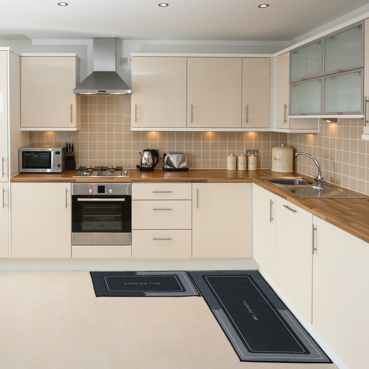 Geometric Kitchen Rug Mats, Set of 2 Pieces, Modern Kitchen Rugs Washable Kitchen Floor Mats