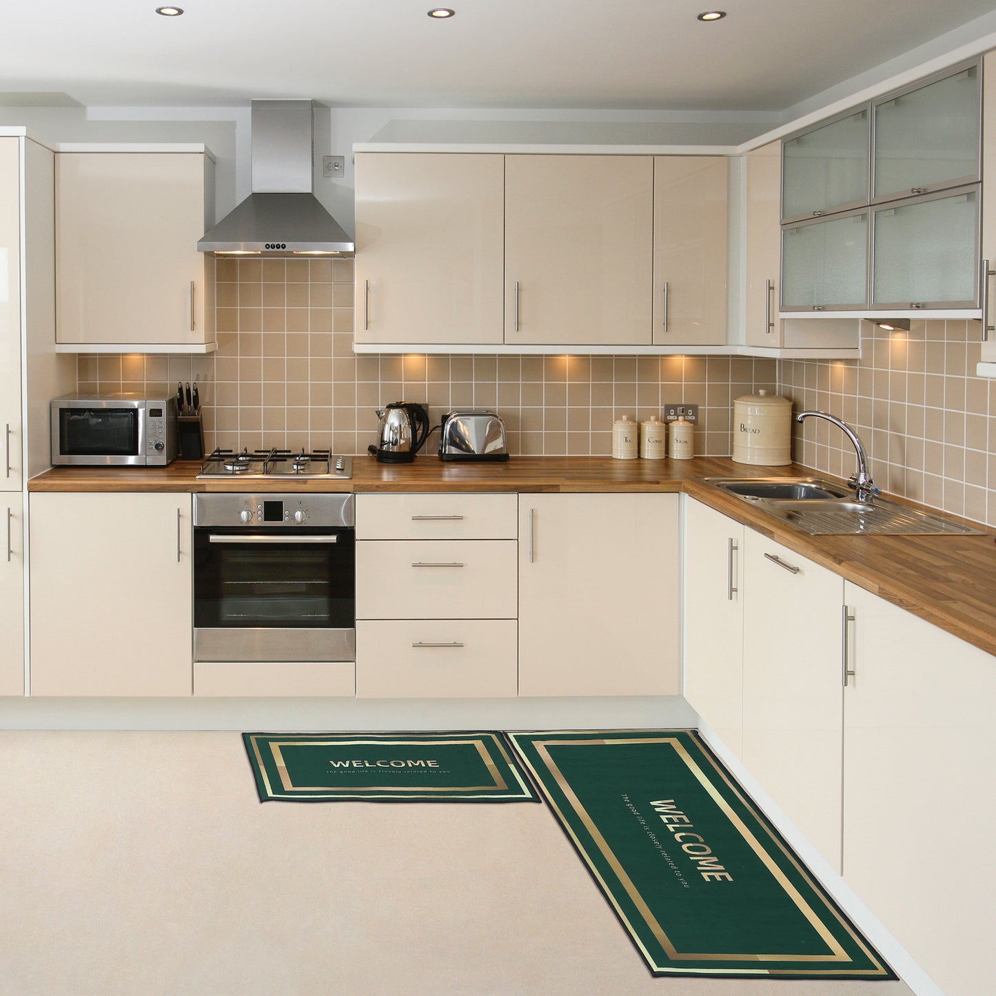 Geometric Kitchen Rug Mats, Set of 2 Pieces, Modern Kitchen Rugs Washable Kitchen Floor Mats