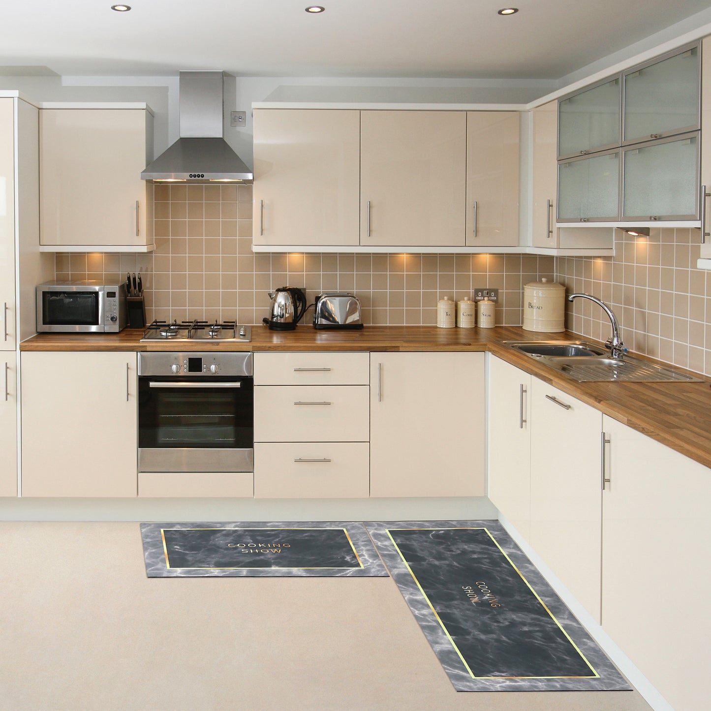 Abstract Printed 2 Pieces Kitchen Mat, Waterproof Non-Slip for Kitchen and Floor Home