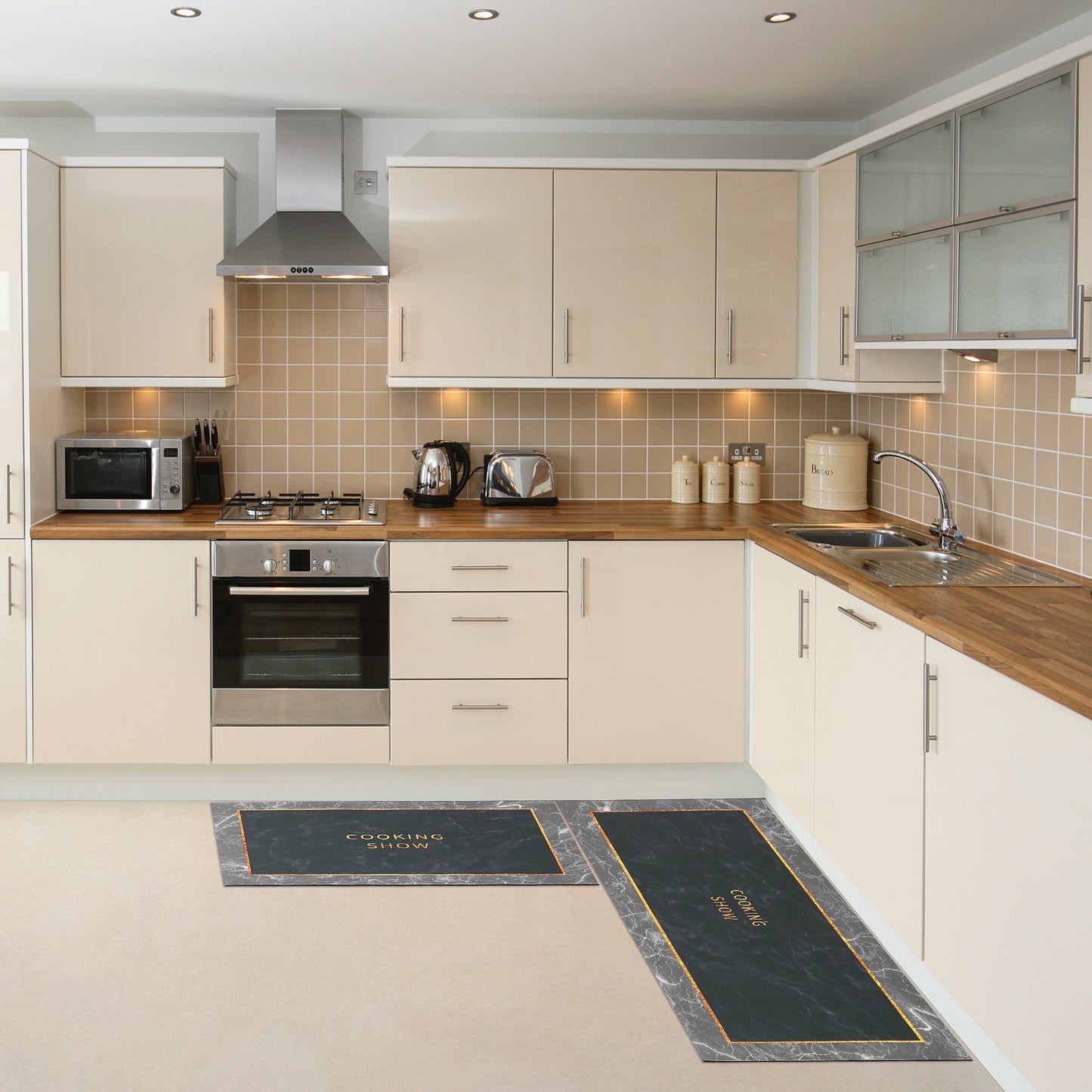 Abstract Printed 2 Pieces Kitchen Mat, Waterproof Non-Slip for Kitchen and Floor Home