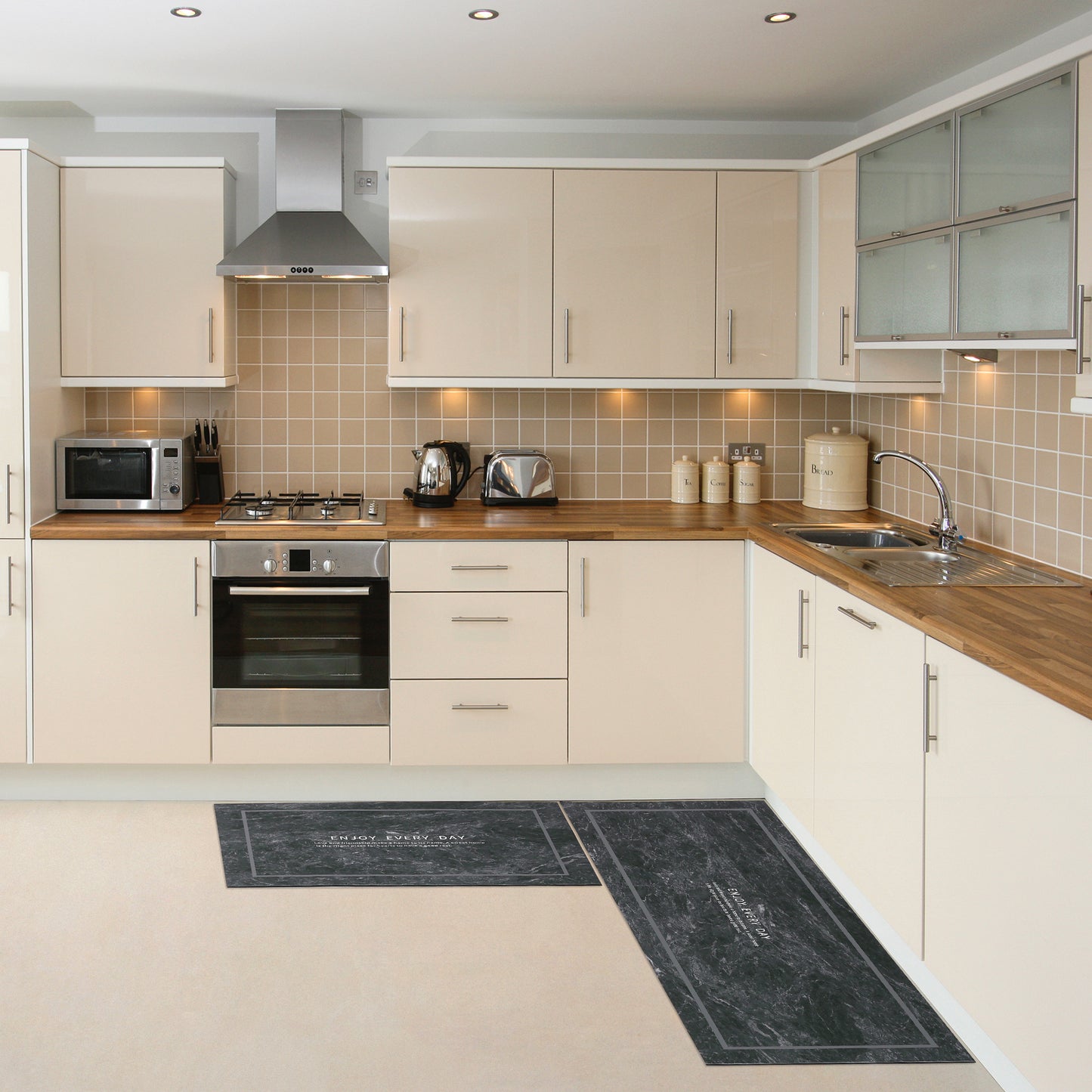 Abstract Printed 2 Pieces Kitchen Mat, Waterproof Non-Slip for Kitchen and Floor Home