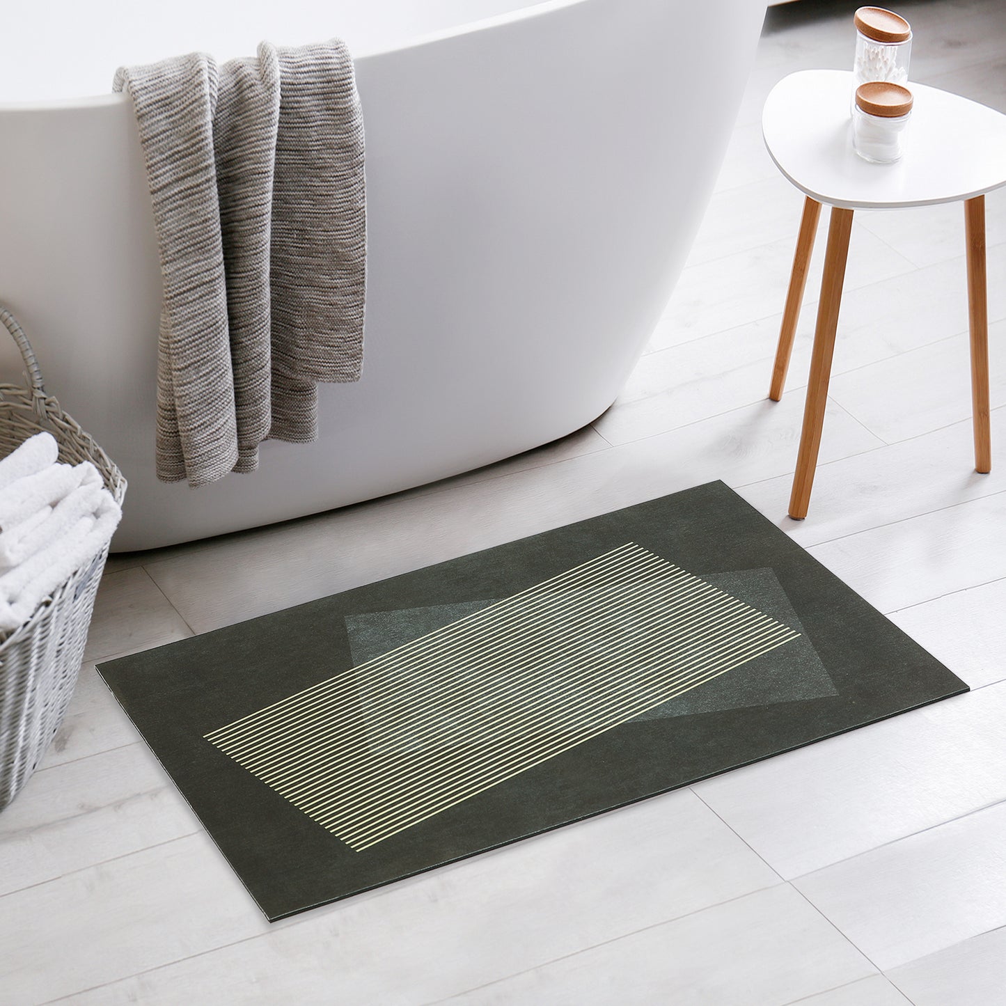 Geometric Bath Mat, Modern Abstract Retro Mid Century Bathroom Rugs for Home Decoration