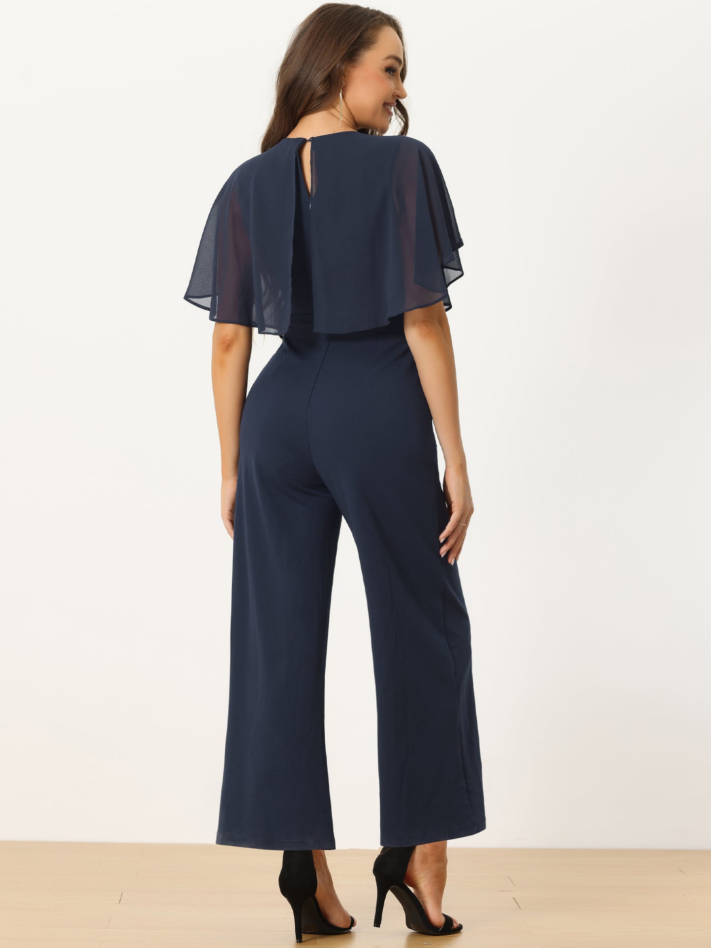 Women's Dressy Casual Tie Waist Wide Leg Pants Ruffle Sleeve Jumpsuit