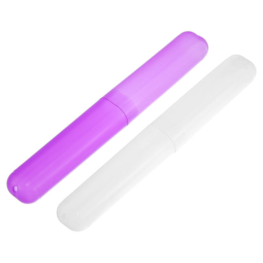 2 Pcs Lightweight Small Traveling Toothbrush Case, 7.48"x1.06" White, Purple