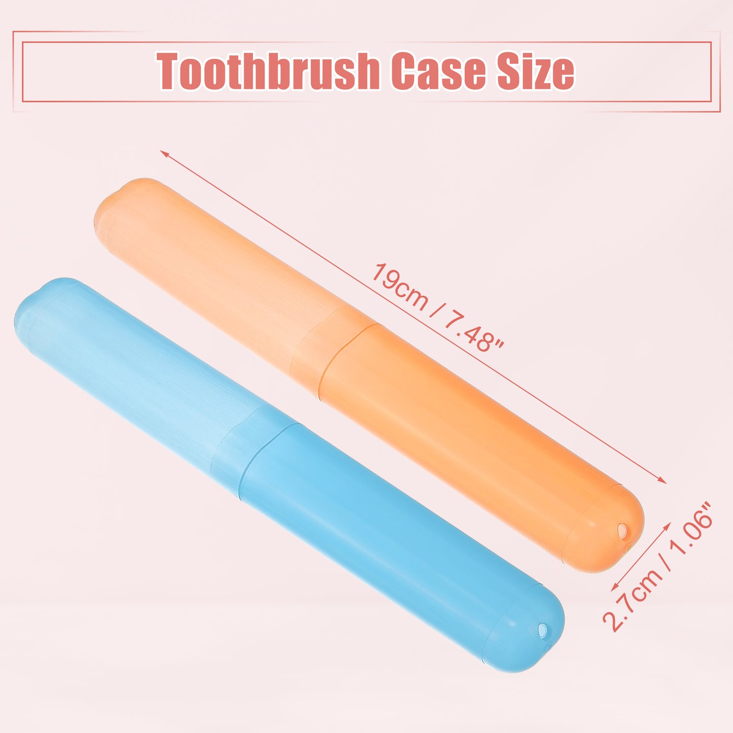 2 Pcs Lightweight Small Traveling Toothbrush Case, 7.48"x1.06" Blue, Orange