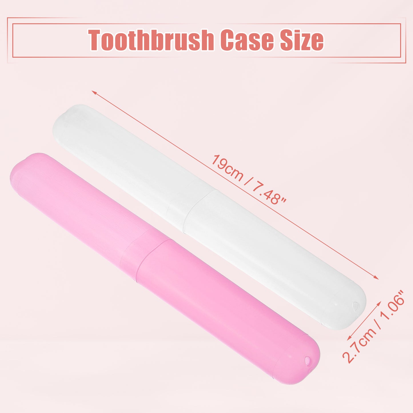 4 Pcs Lightweight Small Traveling Toothbrush Case, 7.48"x1.06" White, Pink