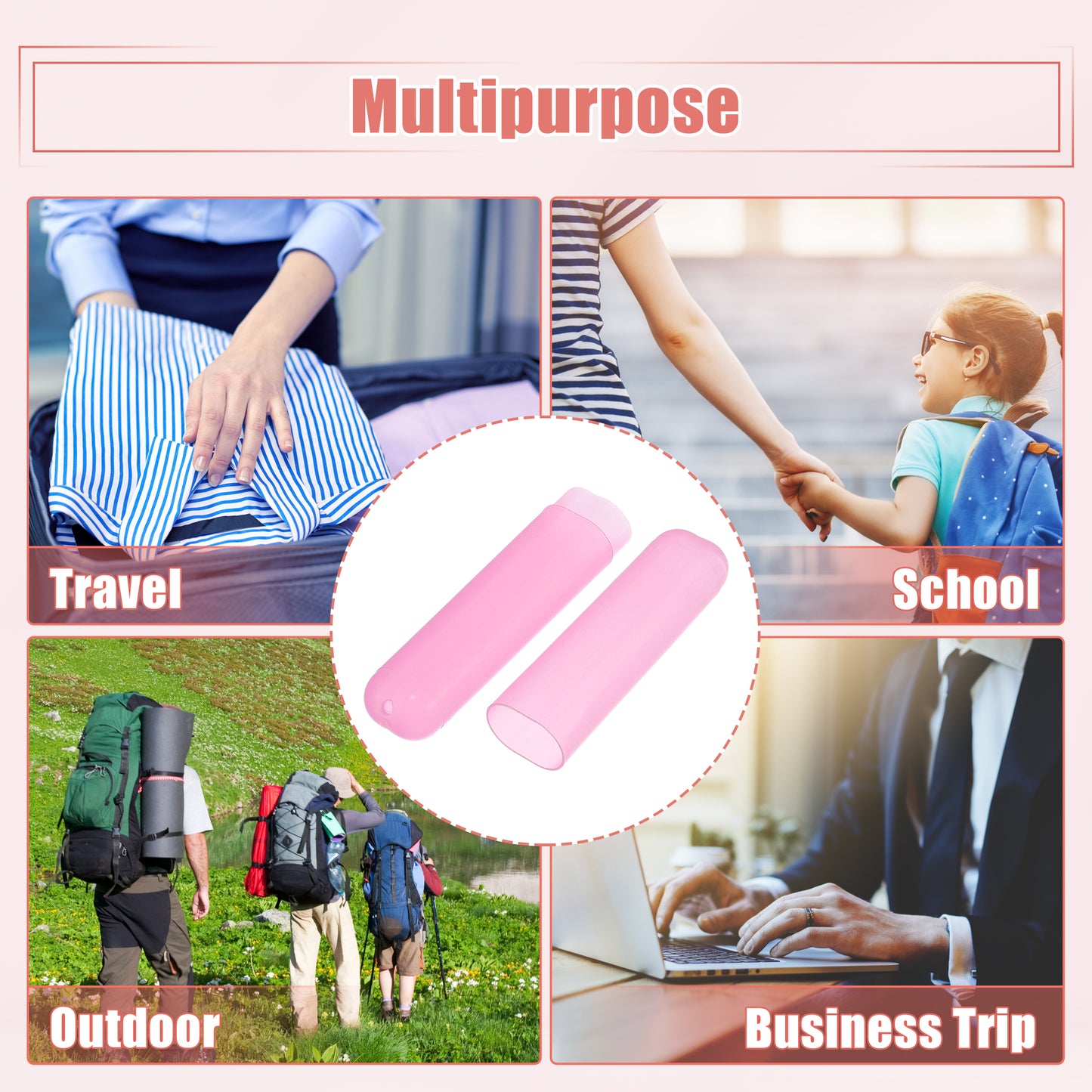 4 Pcs Lightweight Small Traveling Toothbrush Case, 7.48"x1.06" Orange, Pink
