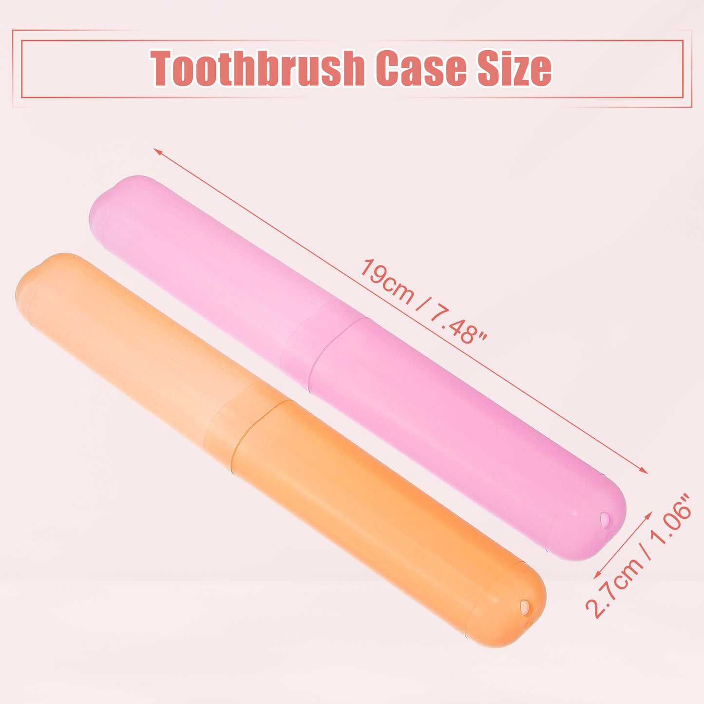 4 Pcs Lightweight Small Traveling Toothbrush Case, 7.48"x1.06" Orange, Pink