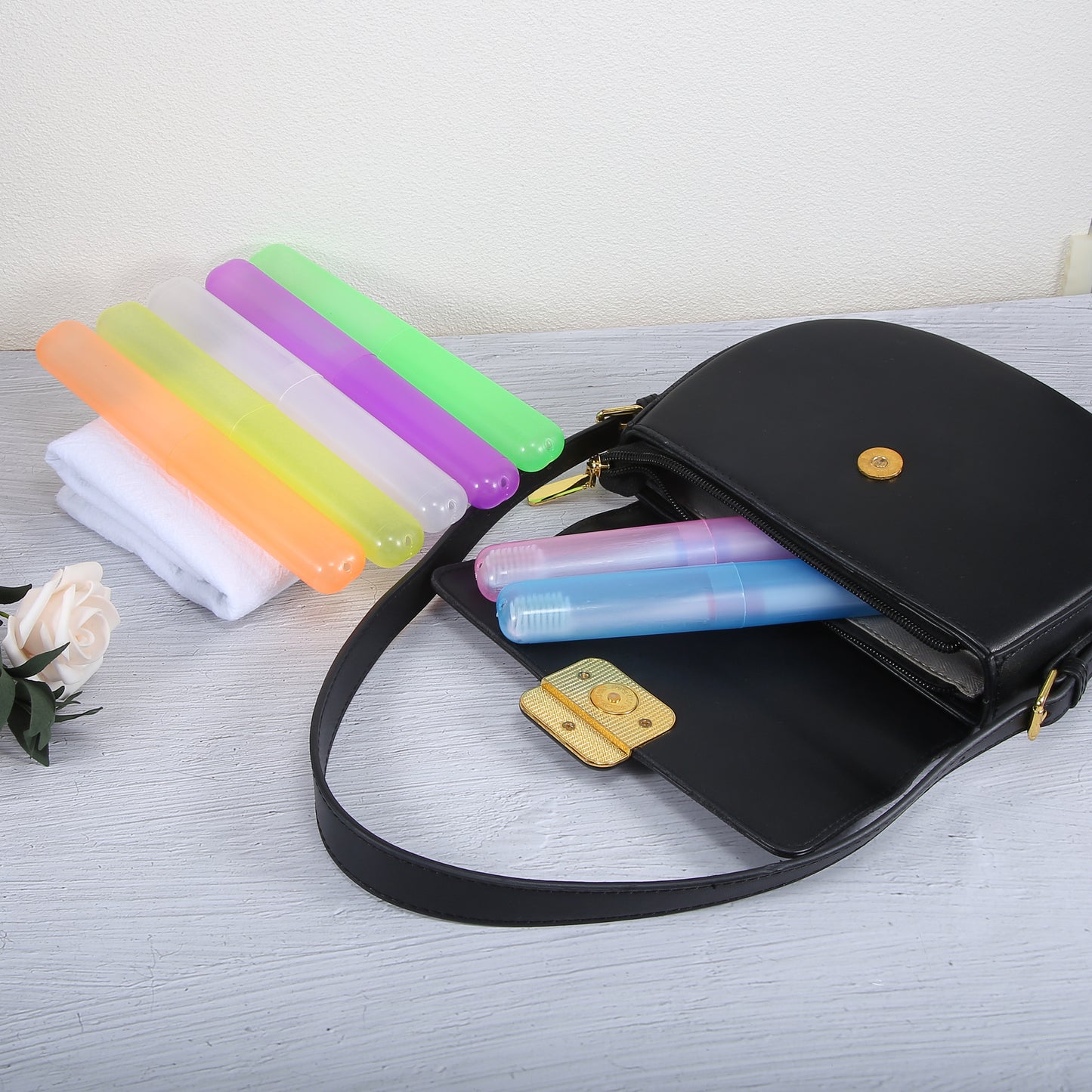 4 Pcs Lightweight Small Traveling Toothbrush Case, 7.48"x1.06" White Purple Blue Orange