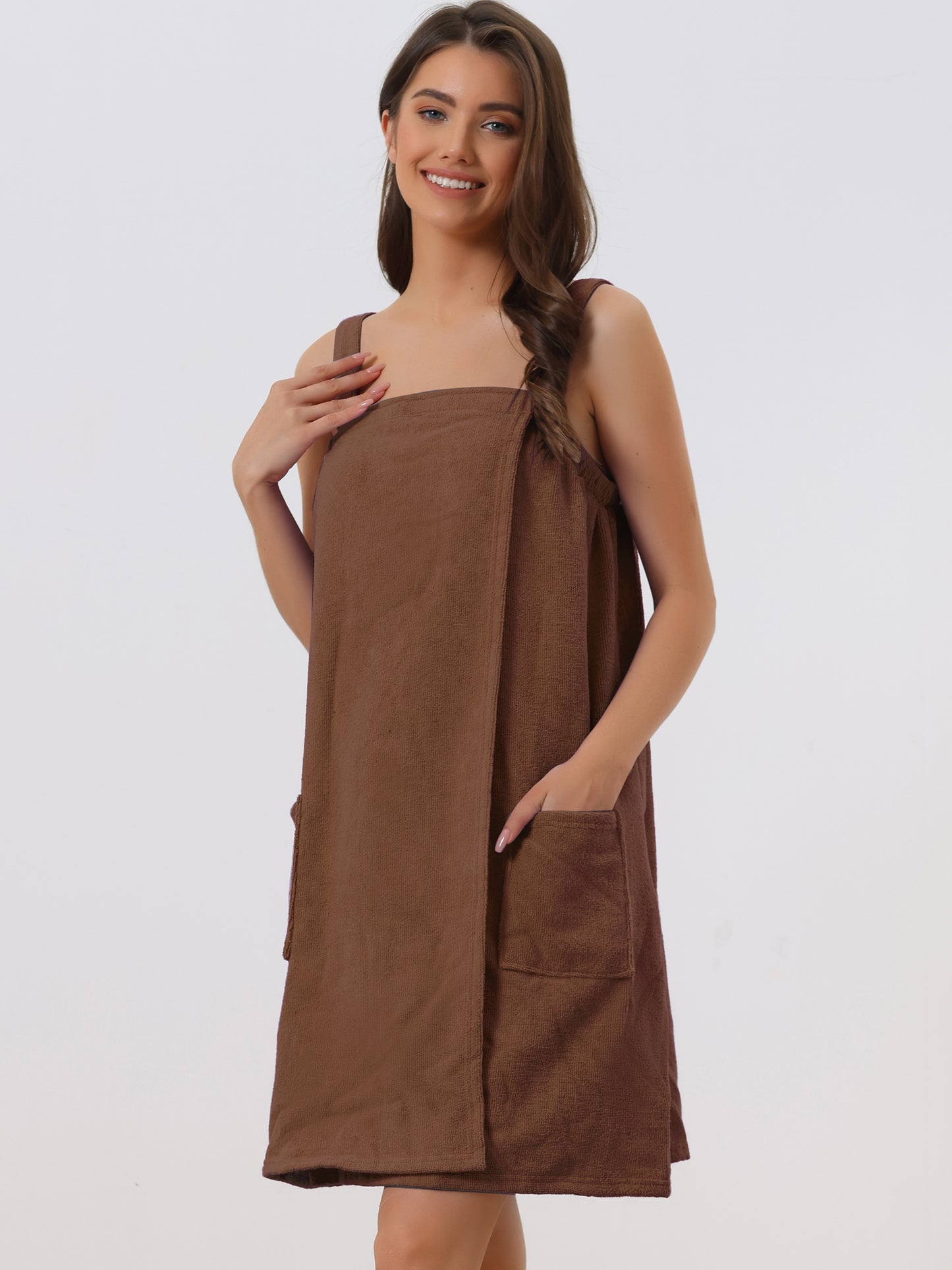 Bata de baño de felpa para mujer, con tirantes, ideal para gimnasio, ducha y baño.