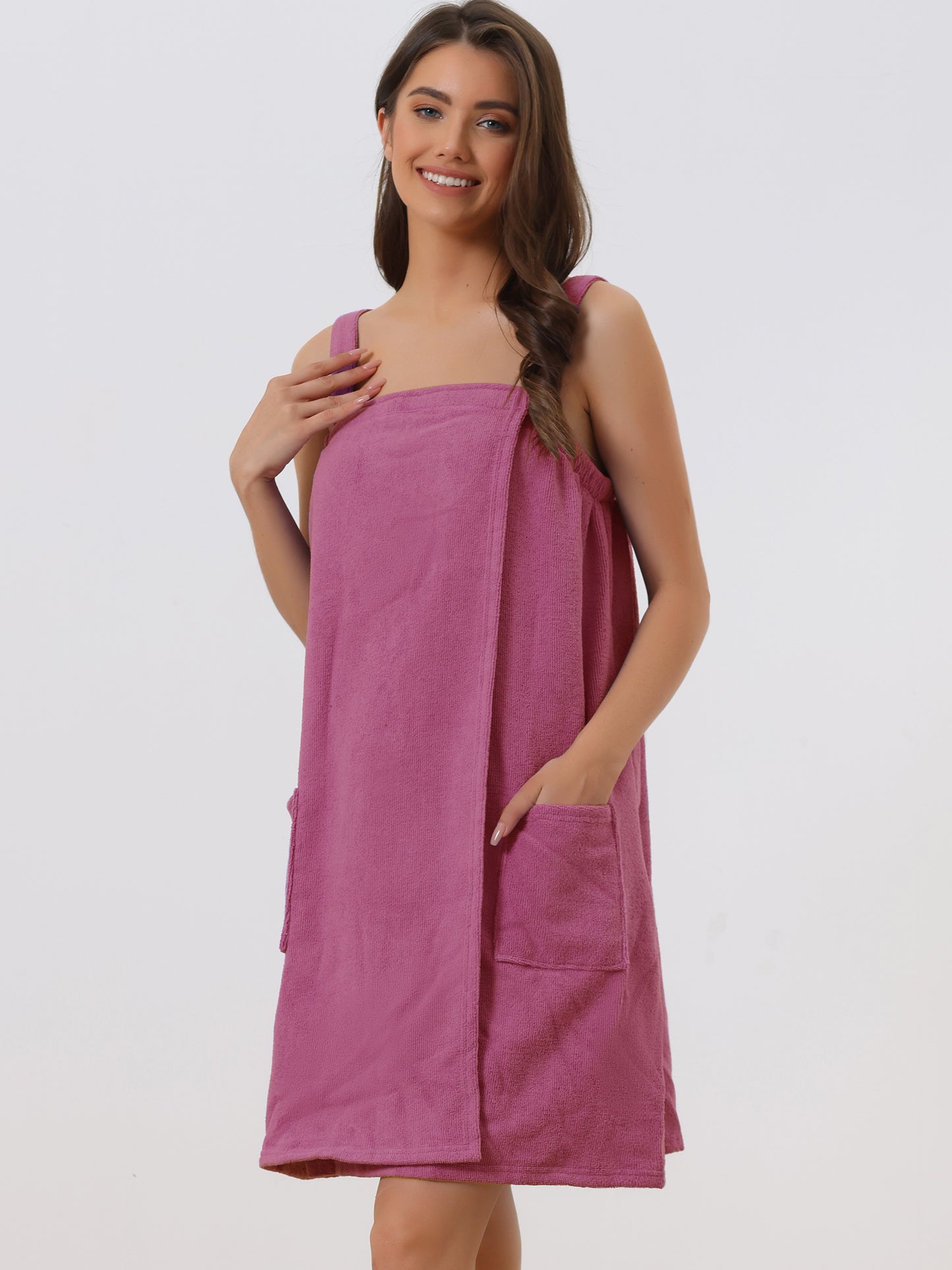Women's Towel Dress Terry Wrap Bathrobe Spa Towelling Robe with Strap for Gym Shower Bath