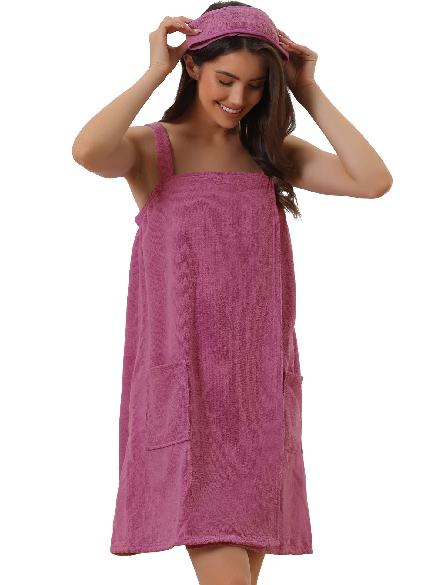 Women's Towel Dress Terry Wrap Bathrobe Spa Towelling Robe with Strap for Gym Shower Bath