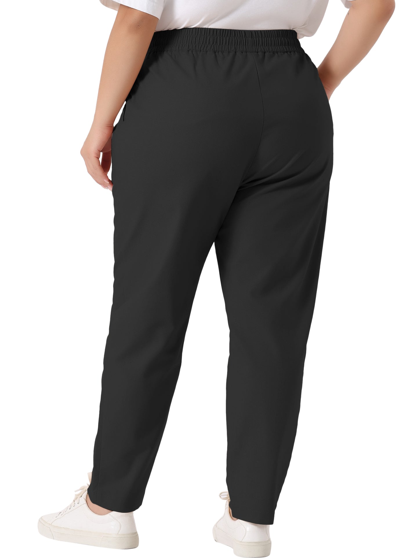 Women Plus Size Pants Straight Leg Drawstring Elastic Work Loose Trousers with Pockets