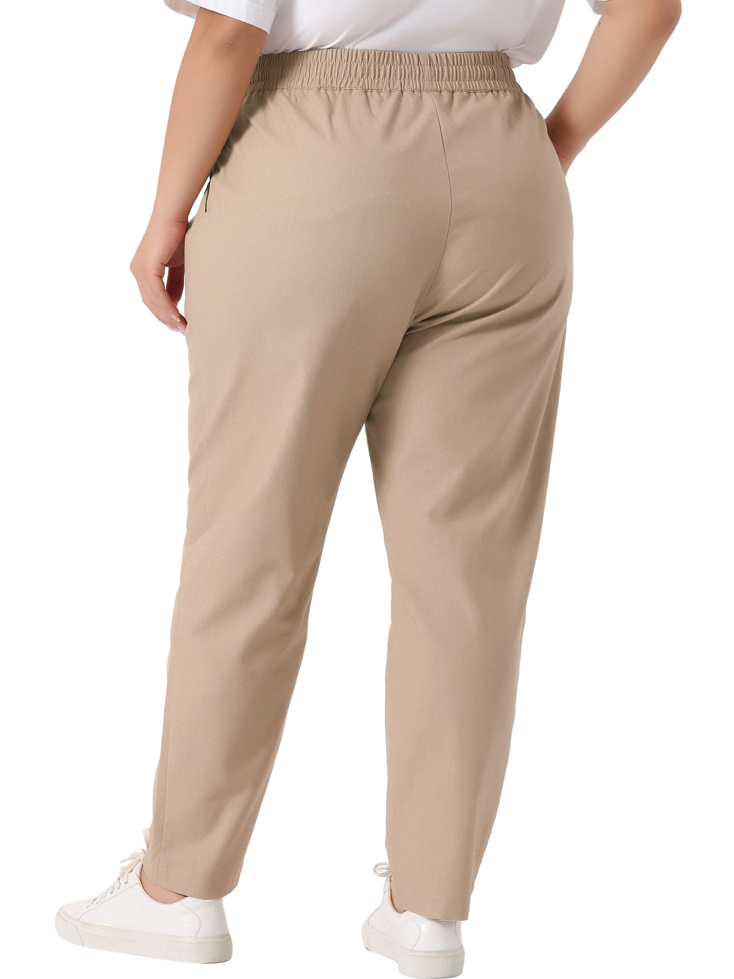 Women Plus Size Pants Straight Leg Drawstring Elastic Work Loose Trousers with Pockets