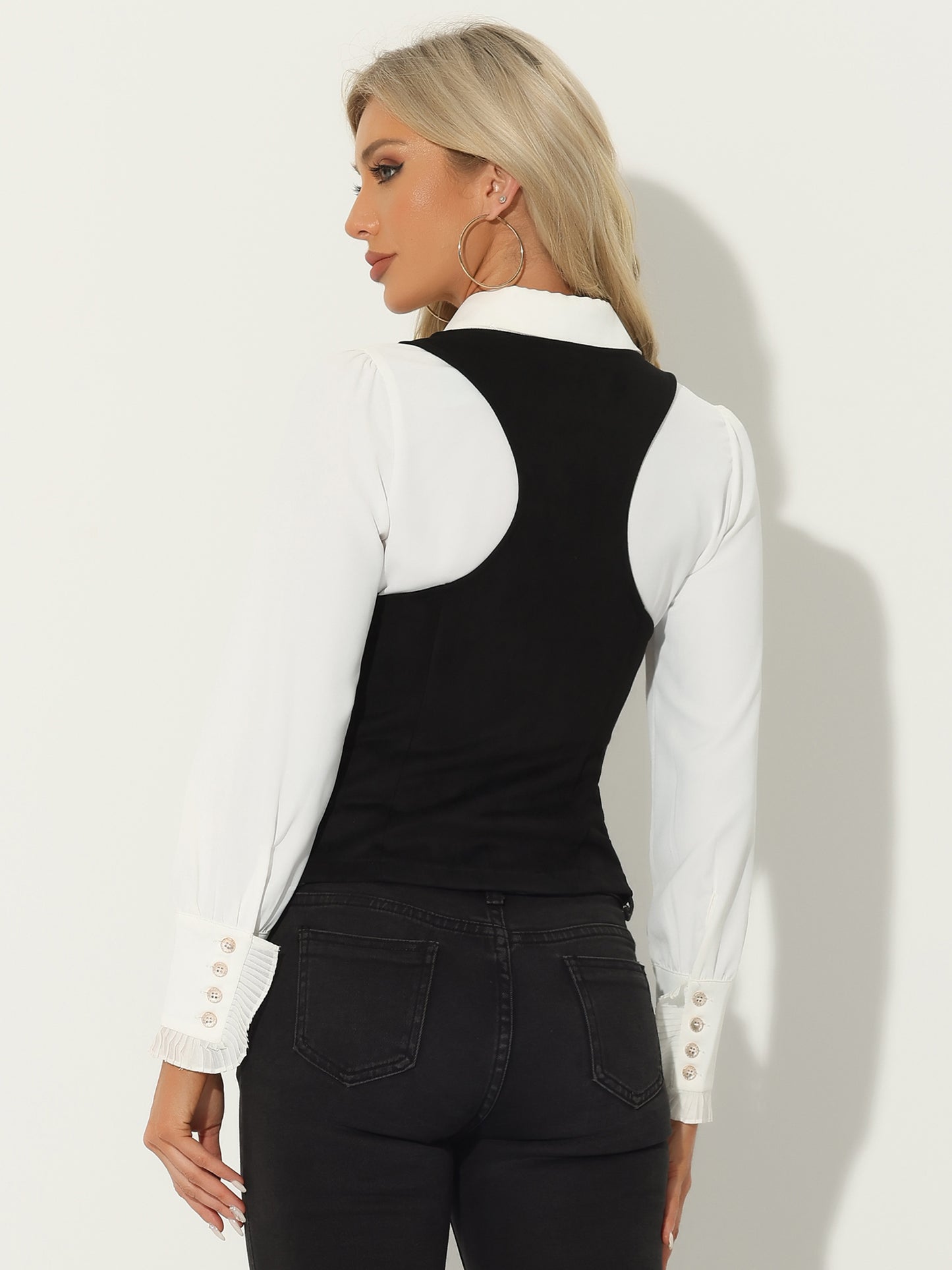Women's Plaid Button Down Retro Faux Suede Panel Dressy Waistcoat Vest