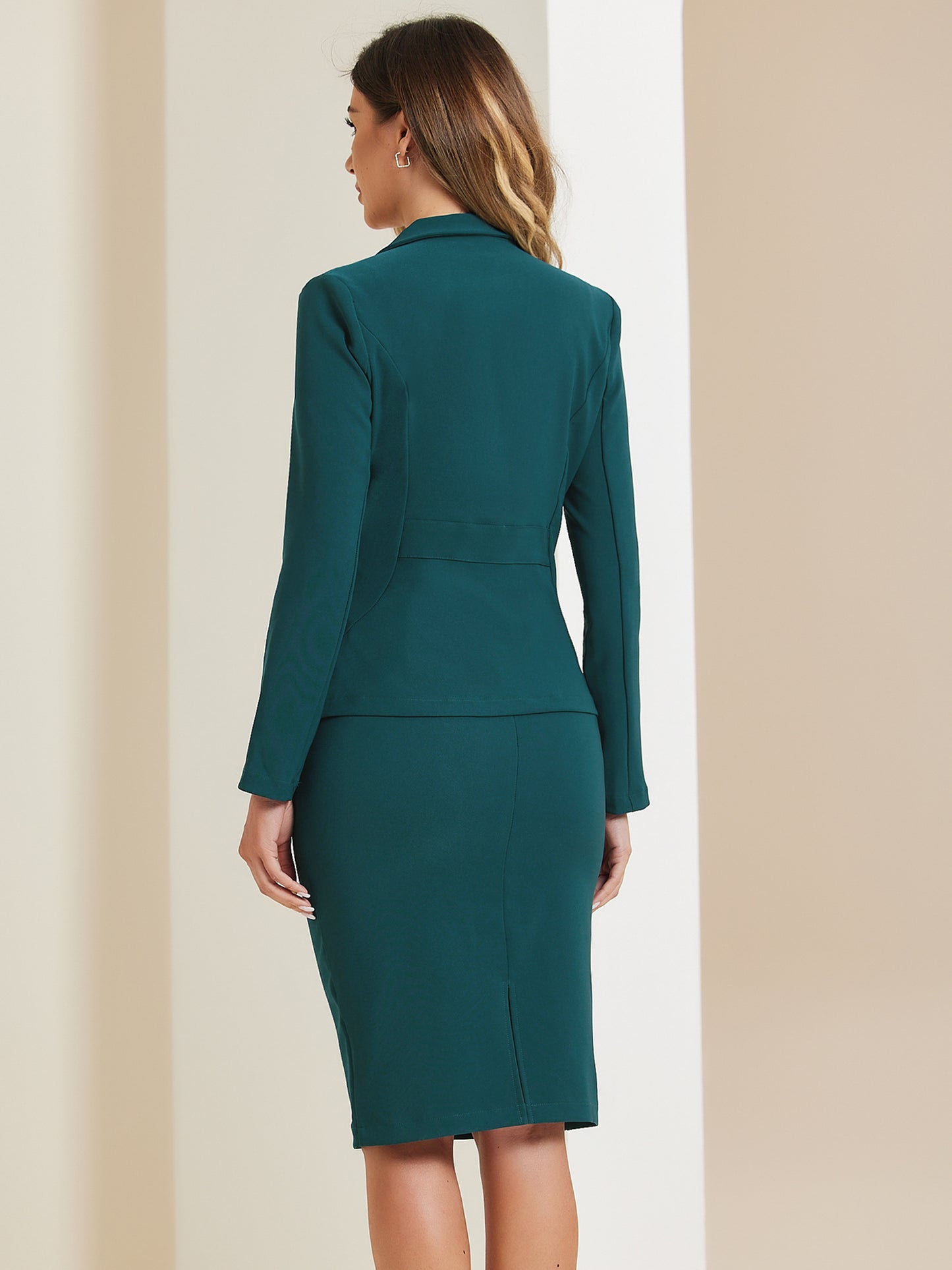Women's 2 Piece Suit Skirt Set Business Casual Long Sleeve Blazer and Pencil Skirt (Available in Plus Size)