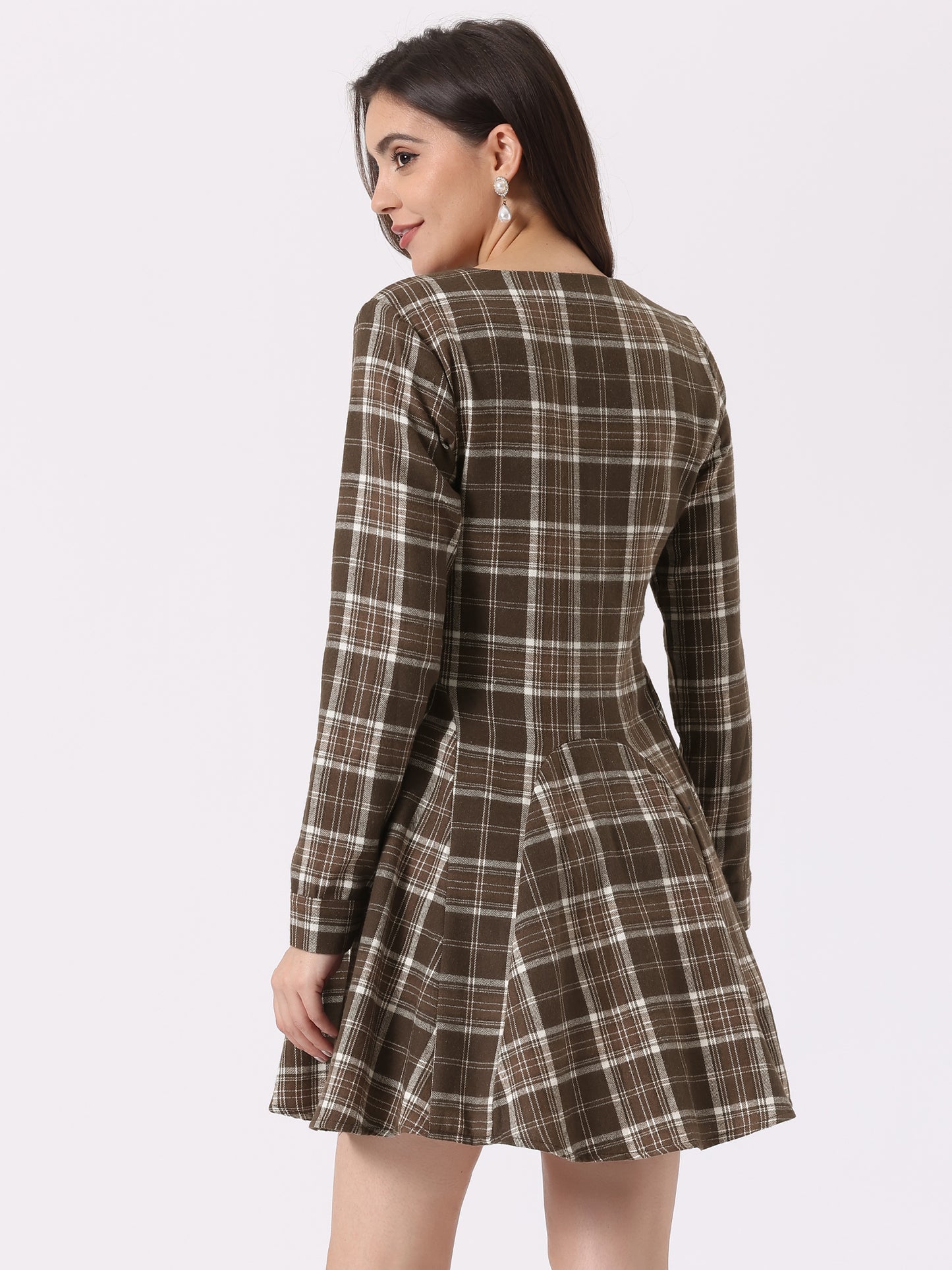 Women's Plaid Long Sleeve Button Down Belted Mini Shirtdress