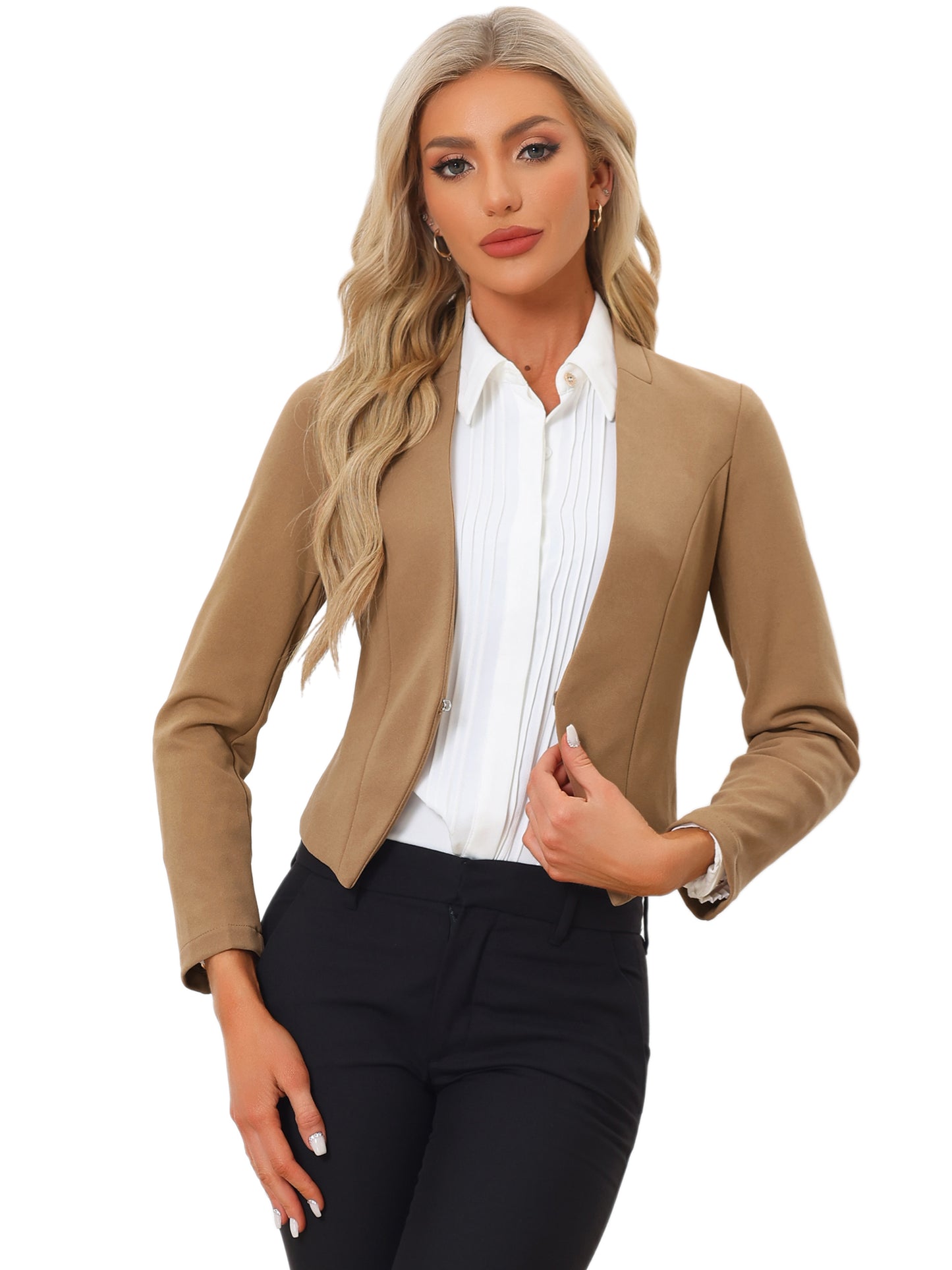 Women's Business Casual Collarless Cropped Blazer Jacket