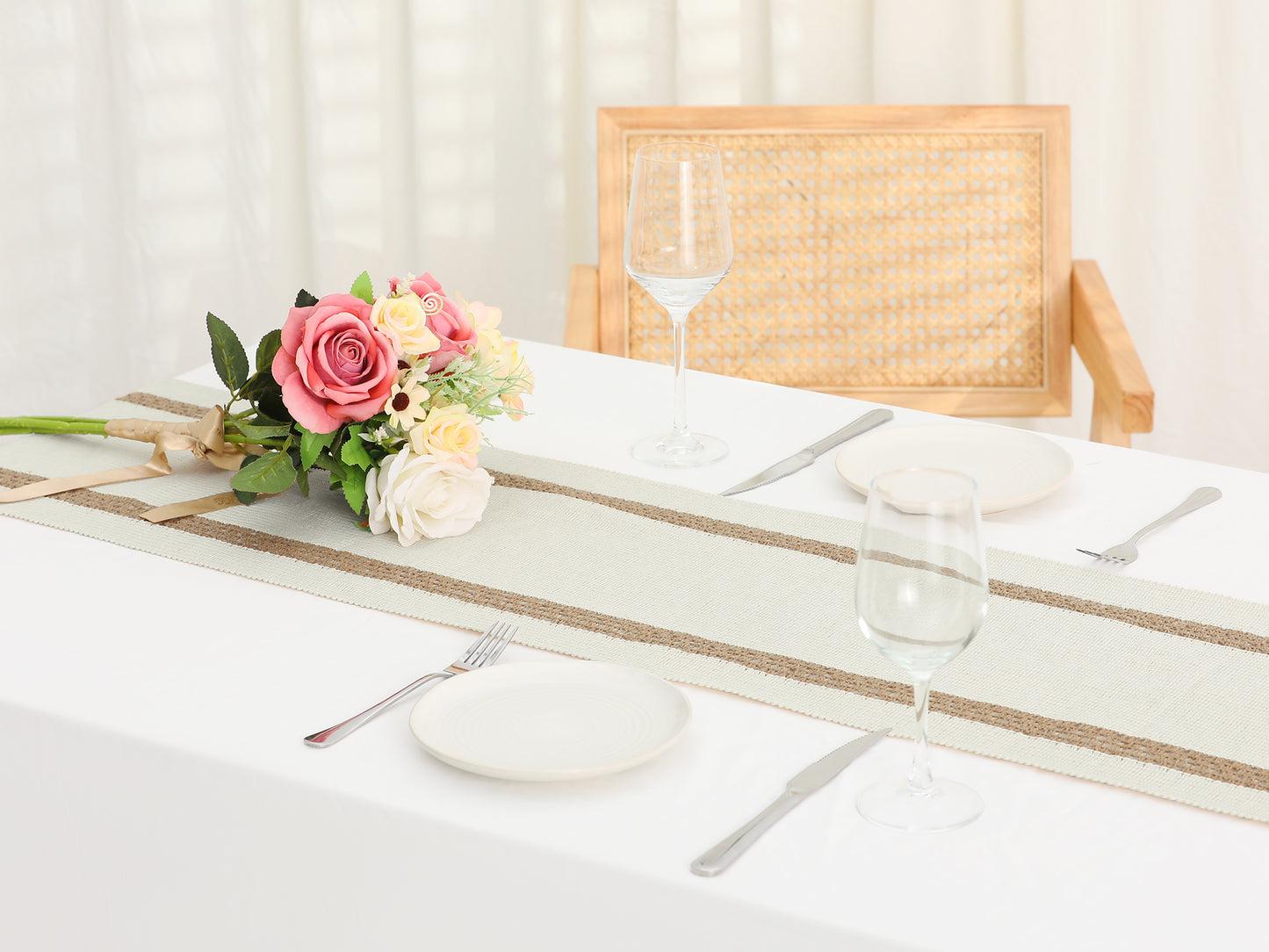 1 paquete de camino de mesa bohemio para decoración del hogar, camino de mesa rústico con borlas