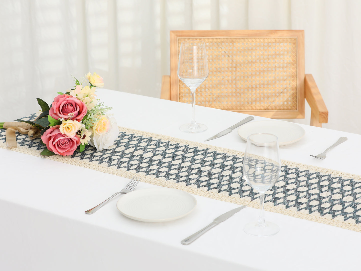 1 paquete de camino de mesa bohemio para decoración del hogar, camino de mesa rústico con borlas