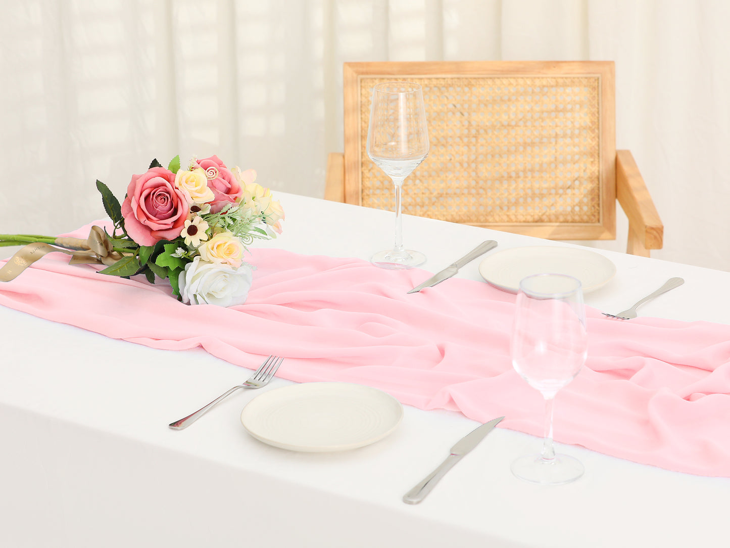 6 Pack Chiffon Table Runner, 120 Inches Long Gauze Table Runners, Rustic Sheer Table Decor