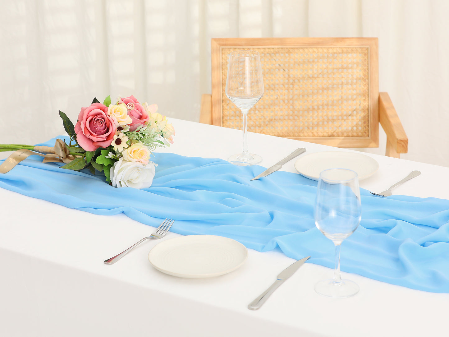 6 Pack Chiffon Table Runner, 120 Inches Long Gauze Table Runners, Rustic Sheer Table Decor