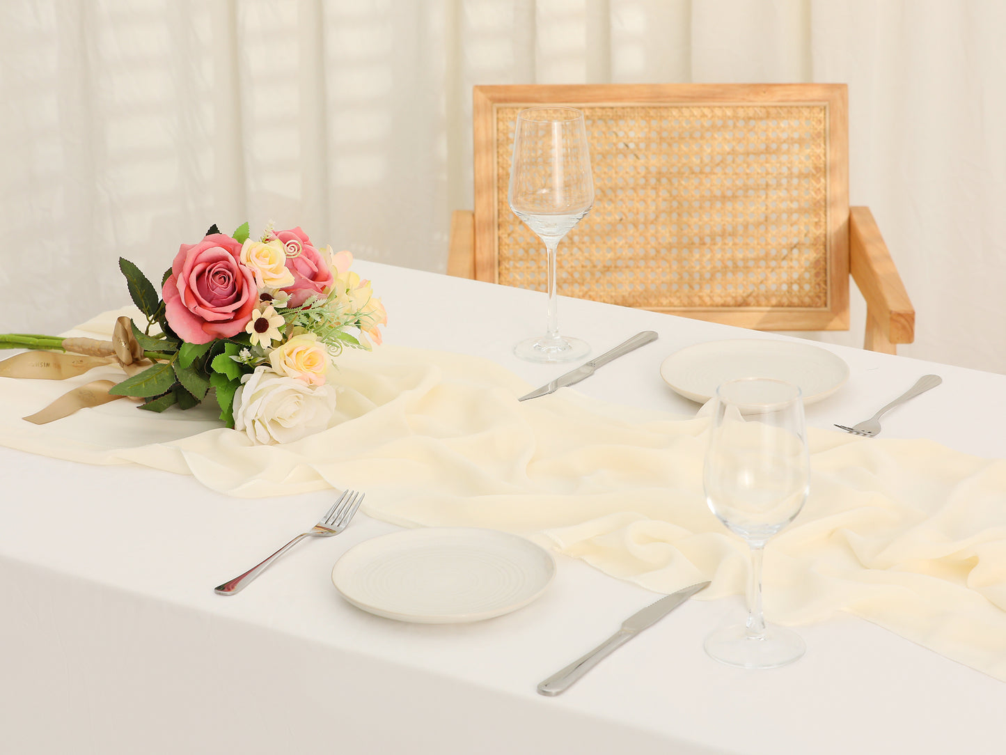 6 Pack Chiffon Table Runner, 120 Inches Long Gauze Table Runners, Rustic Sheer Table Decor