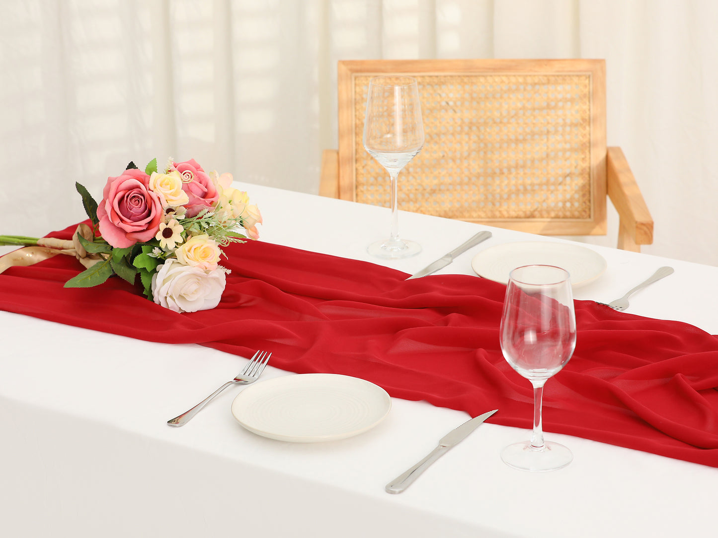 6 Pack Chiffon Table Runner, 120 Inches Long Gauze Table Runners, Rustic Sheer Table Decor