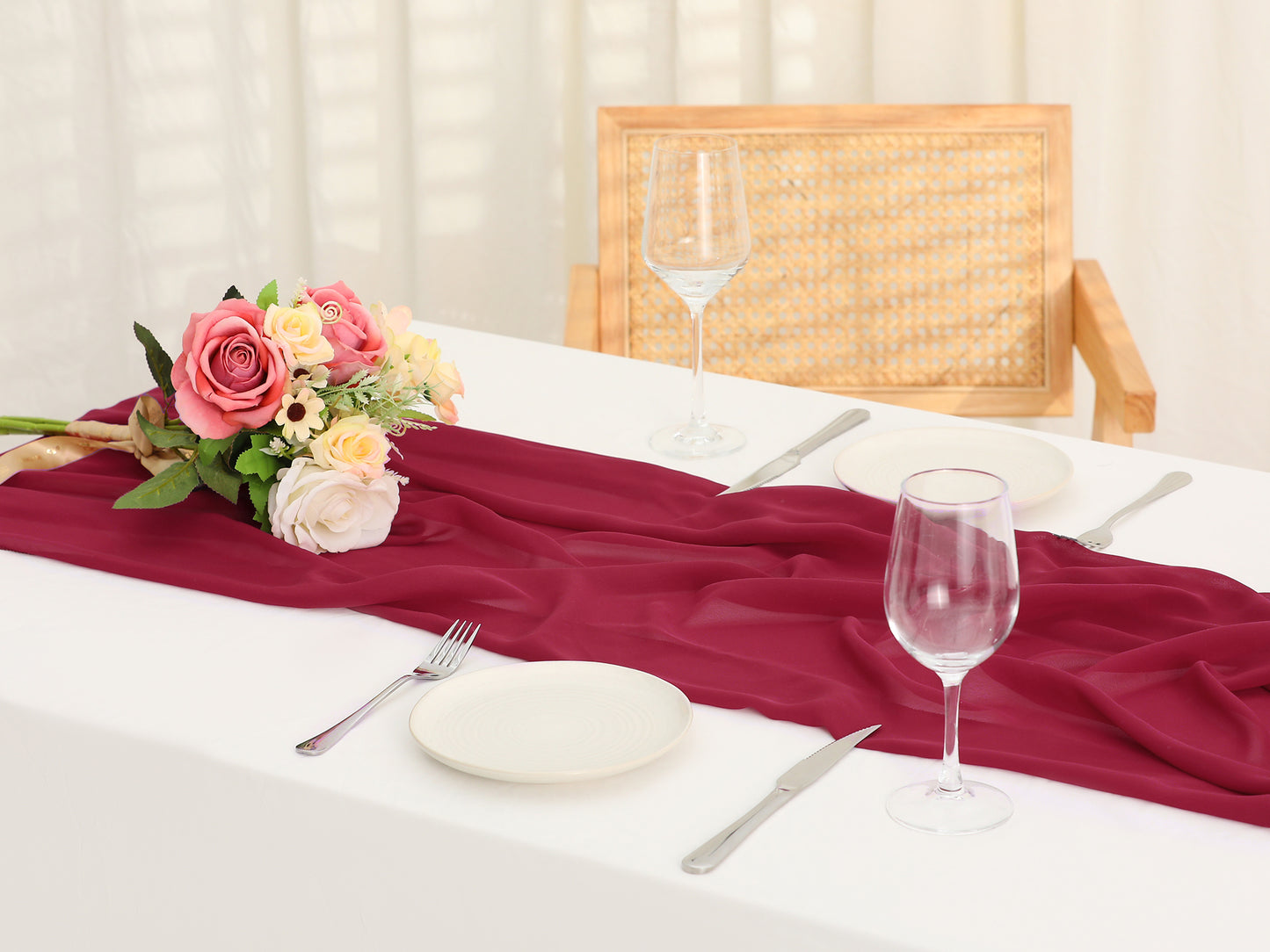 6 Pack Chiffon Table Runner, 120 Inches Long Gauze Table Runners, Rustic Sheer Table Decor