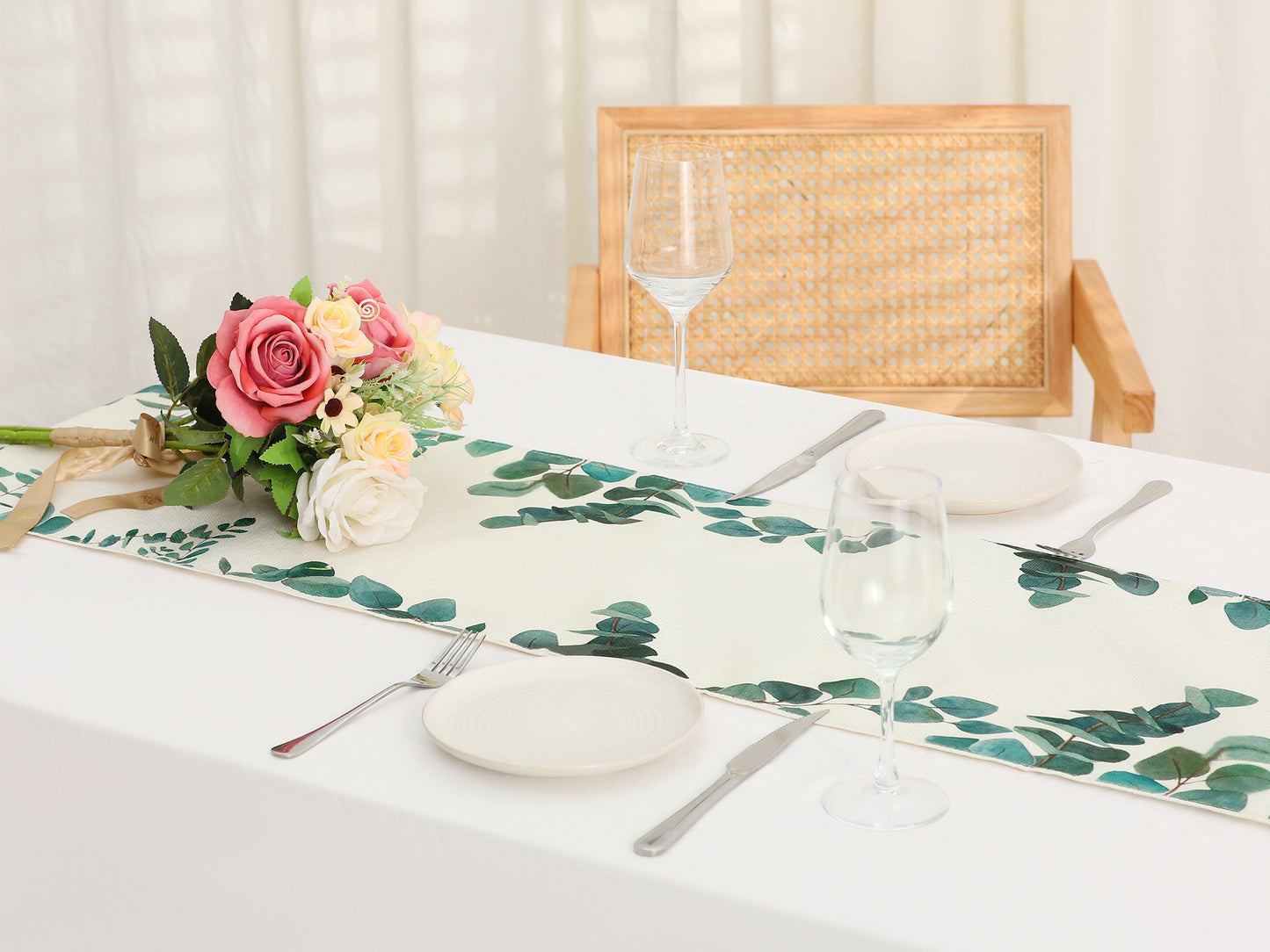 Table Runner 13x71 Inches, Green Leaf Farmhouse Burlap Indoor Kitchen Dining Table Decorations