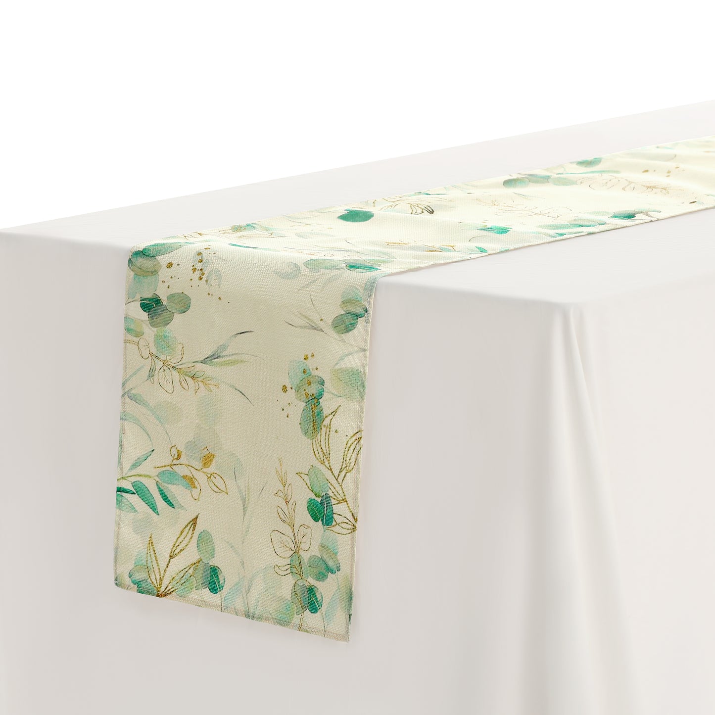 Camino de mesa de 13 x 71 pulgadas, diseño de hojas verdes de arpillera para decoración de mesa de comedor de cocina interior