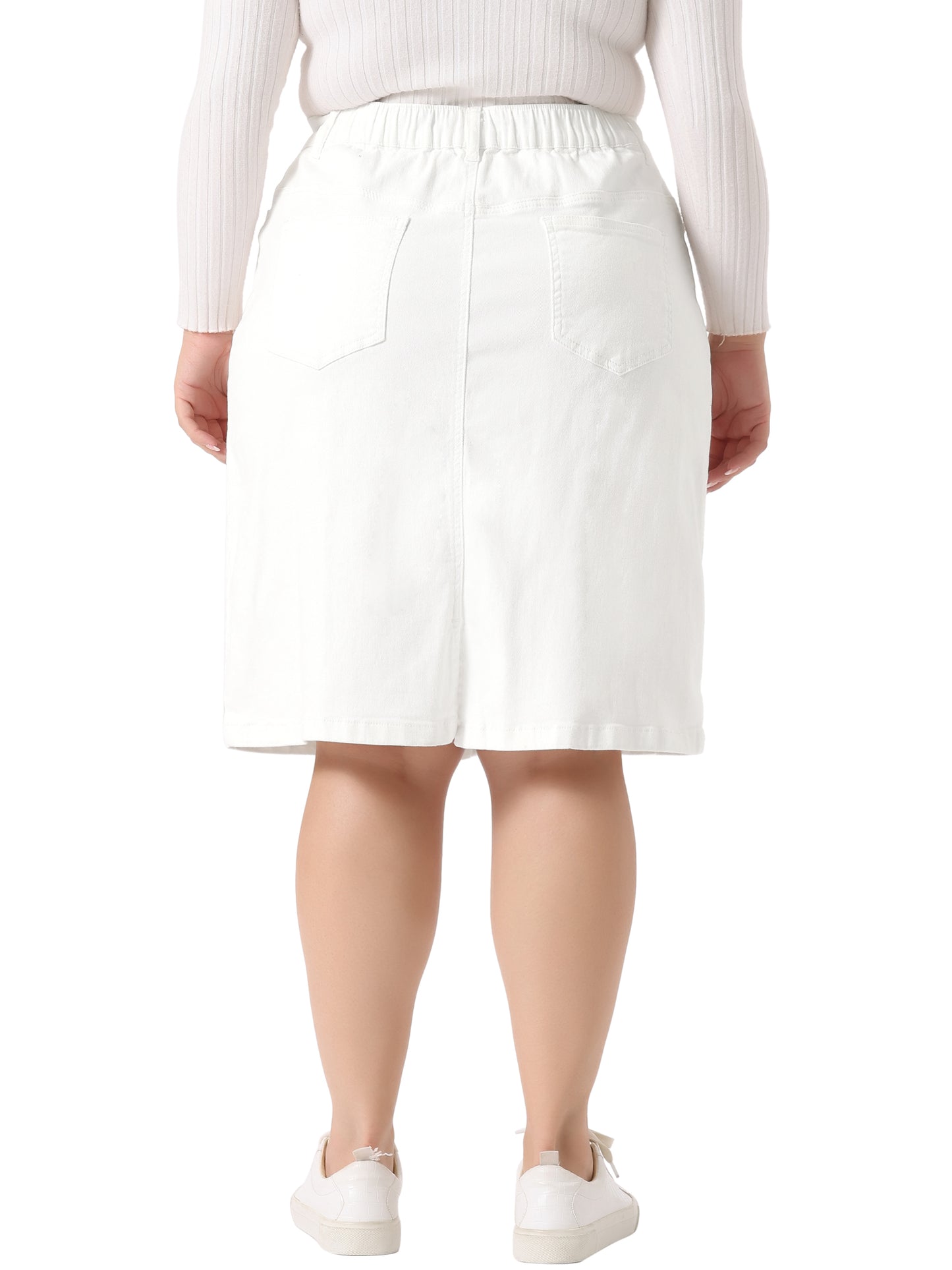 Women Plus Size Jean Skirt Classic Basic 4-Pocket Denim Pencil Skirt with Slit