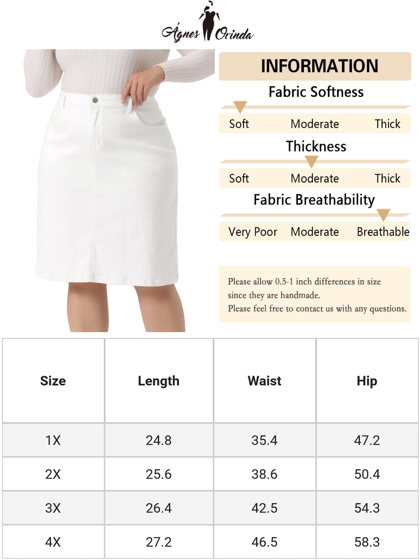 Women Plus Size Jean Skirt Classic Basic 4-Pocket Denim Pencil Skirt with Slit