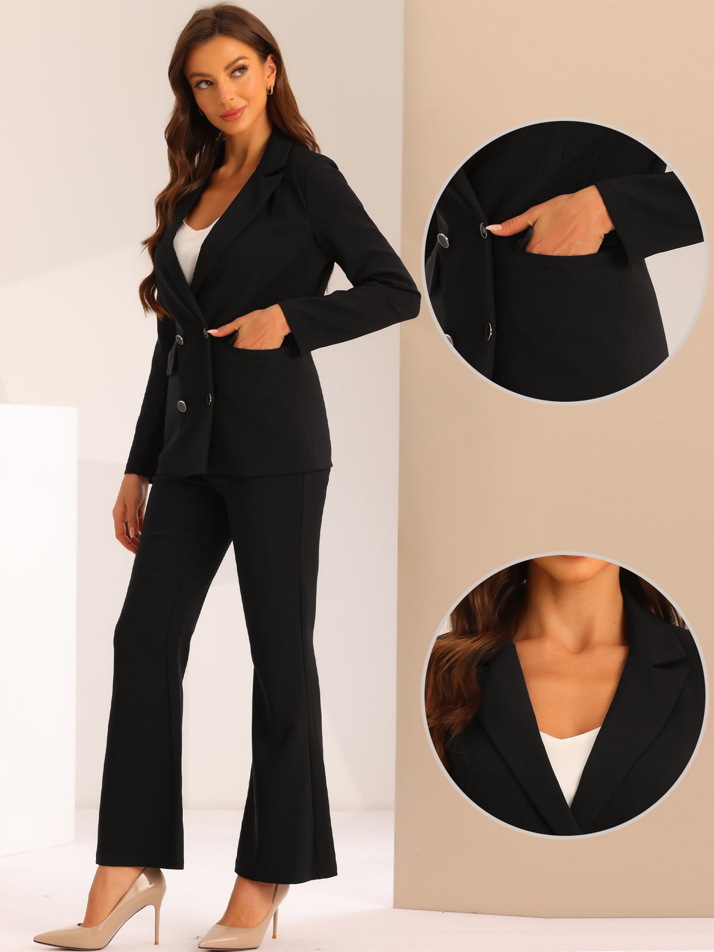 Traje de trabajo formal de dos piezas para mujer, conjunto de blazer y pantalón cruzado.