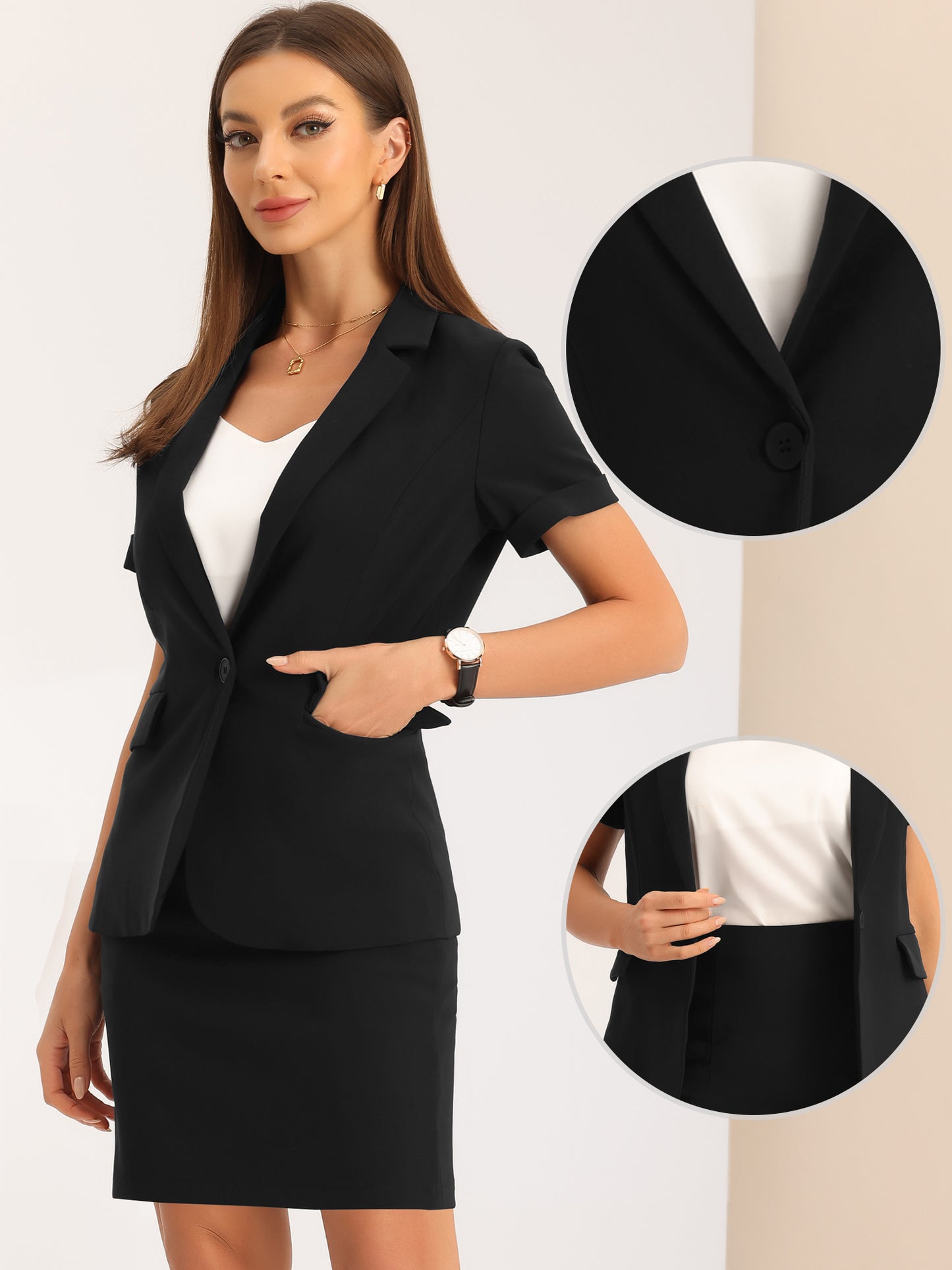 Women's Office Work Suit Blazer Skirt Suit 2 Piece Set