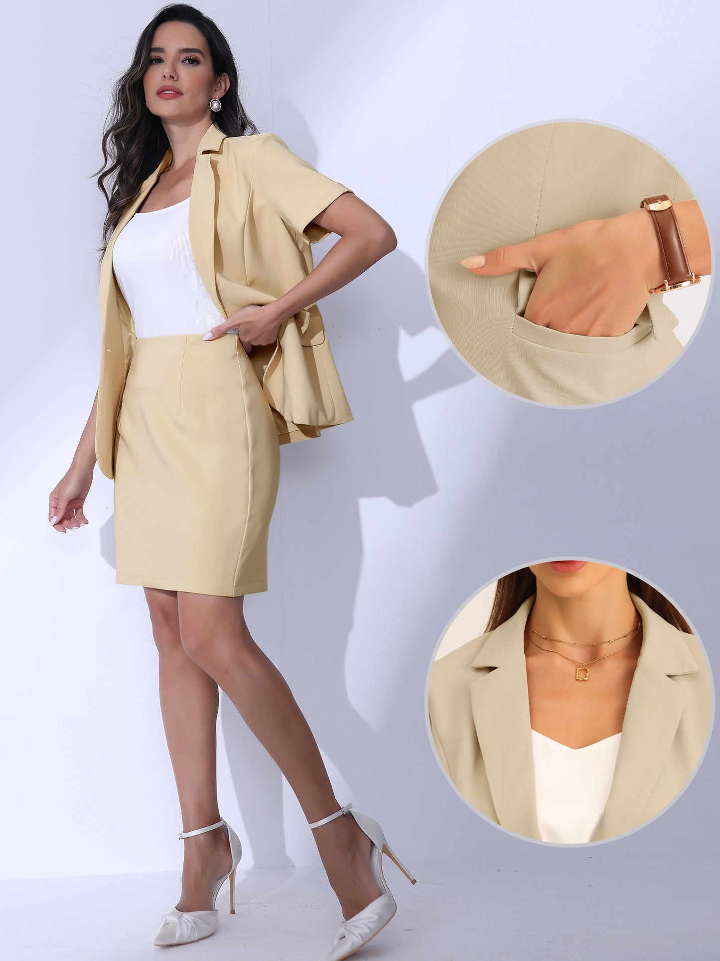 Women's Office Work Suit Blazer Skirt Suit 2 Piece Set