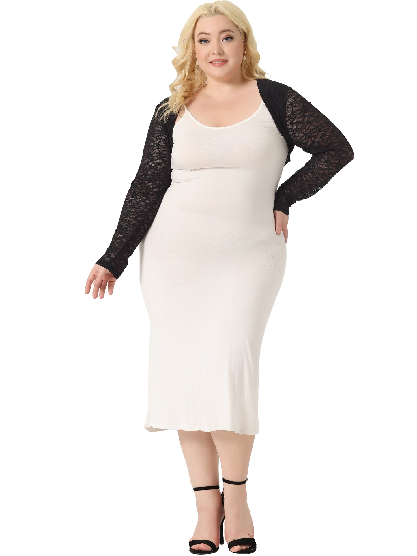 Women Plus Size Bolero Shrugs Elegant Open Front Sheer Summer Crop Lace Floral Cardigans