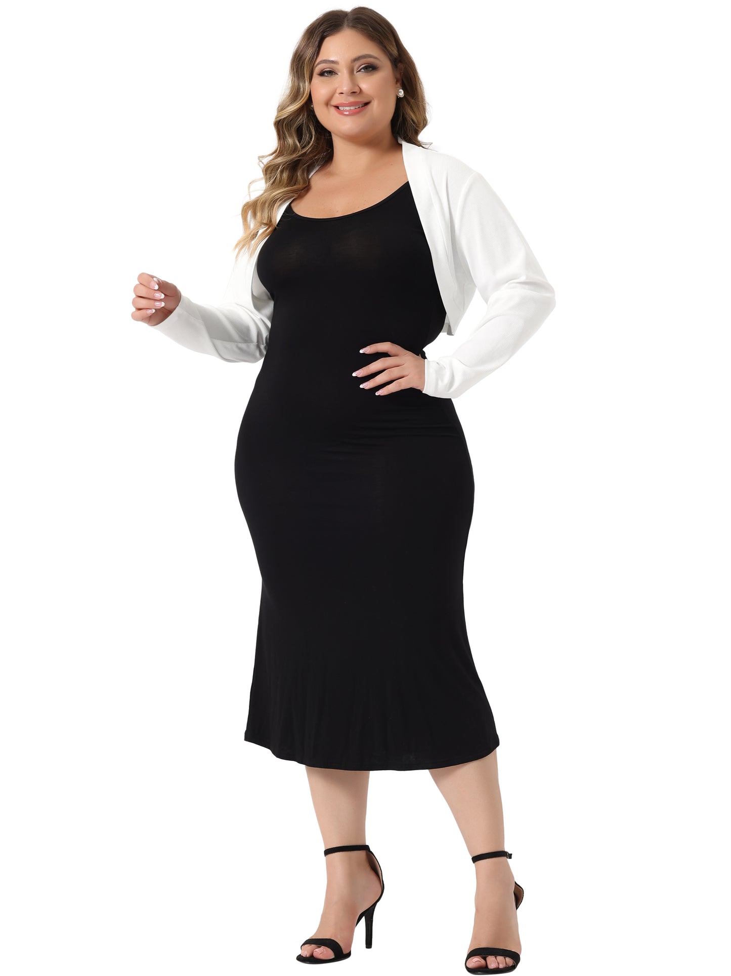 Women Plus Size Cropped Cardigans Long Sleeve Open Front Bolero Shrug Top