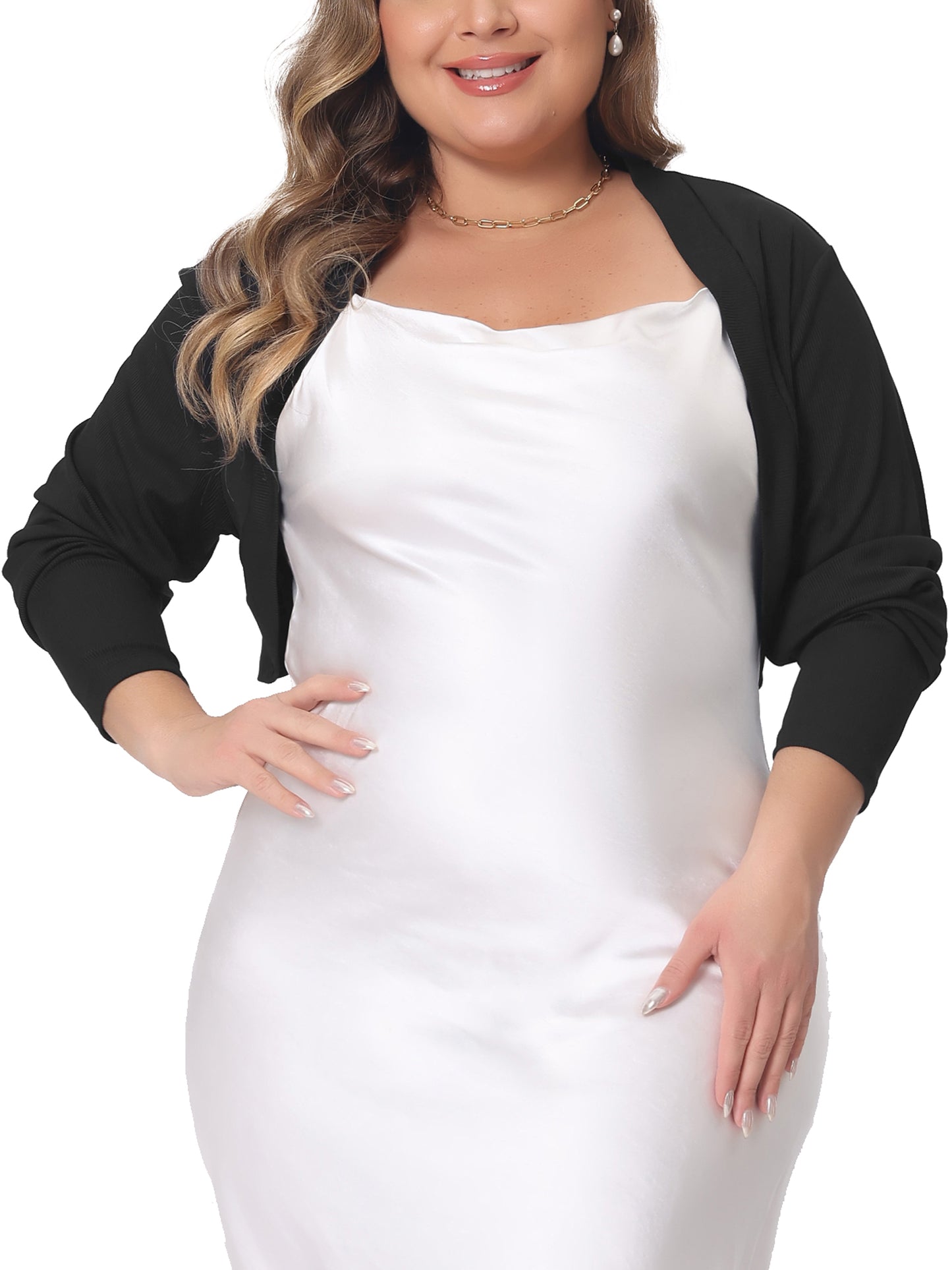 Women Plus Size Cropped Cardigans Long Sleeve Open Front Bolero Shrug Top