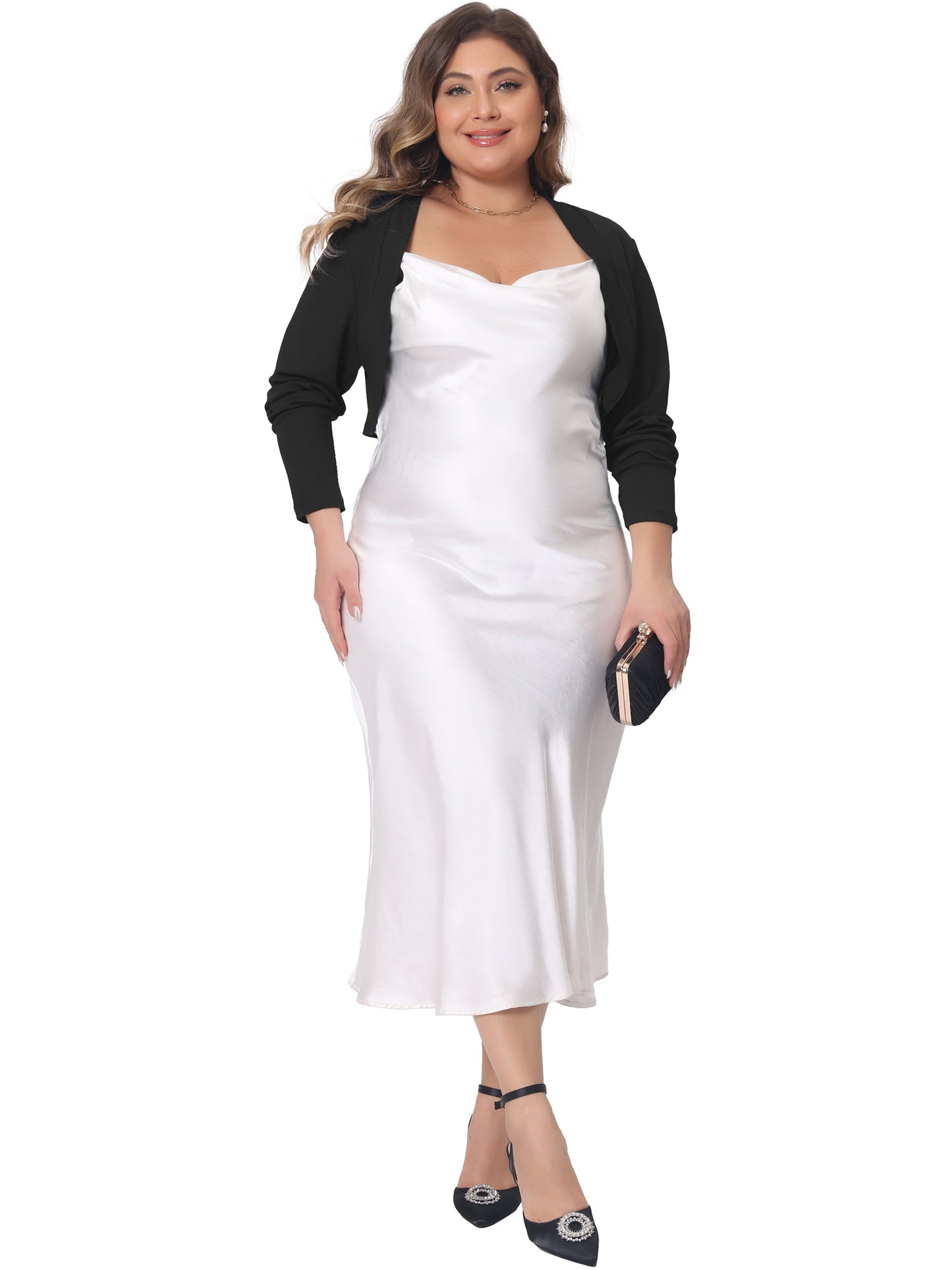 Women Plus Size Cropped Cardigans Long Sleeve Open Front Bolero Shrug Top