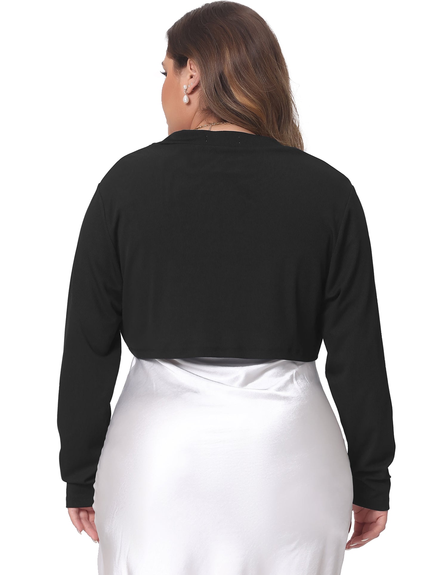 Women Plus Size Cropped Cardigans Long Sleeve Open Front Bolero Shrug Top
