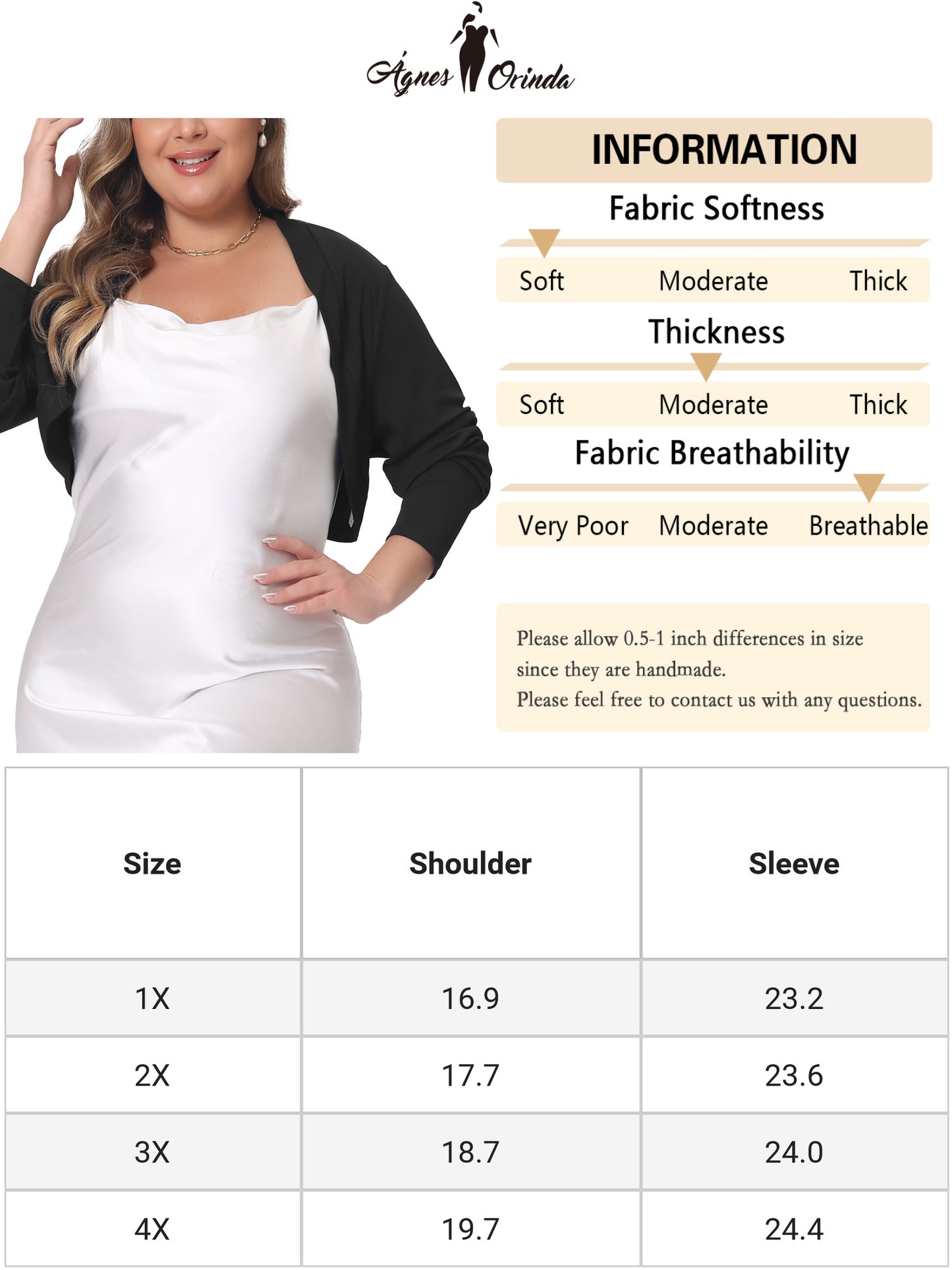 Women Plus Size Cropped Cardigans Long Sleeve Open Front Bolero Shrug Top