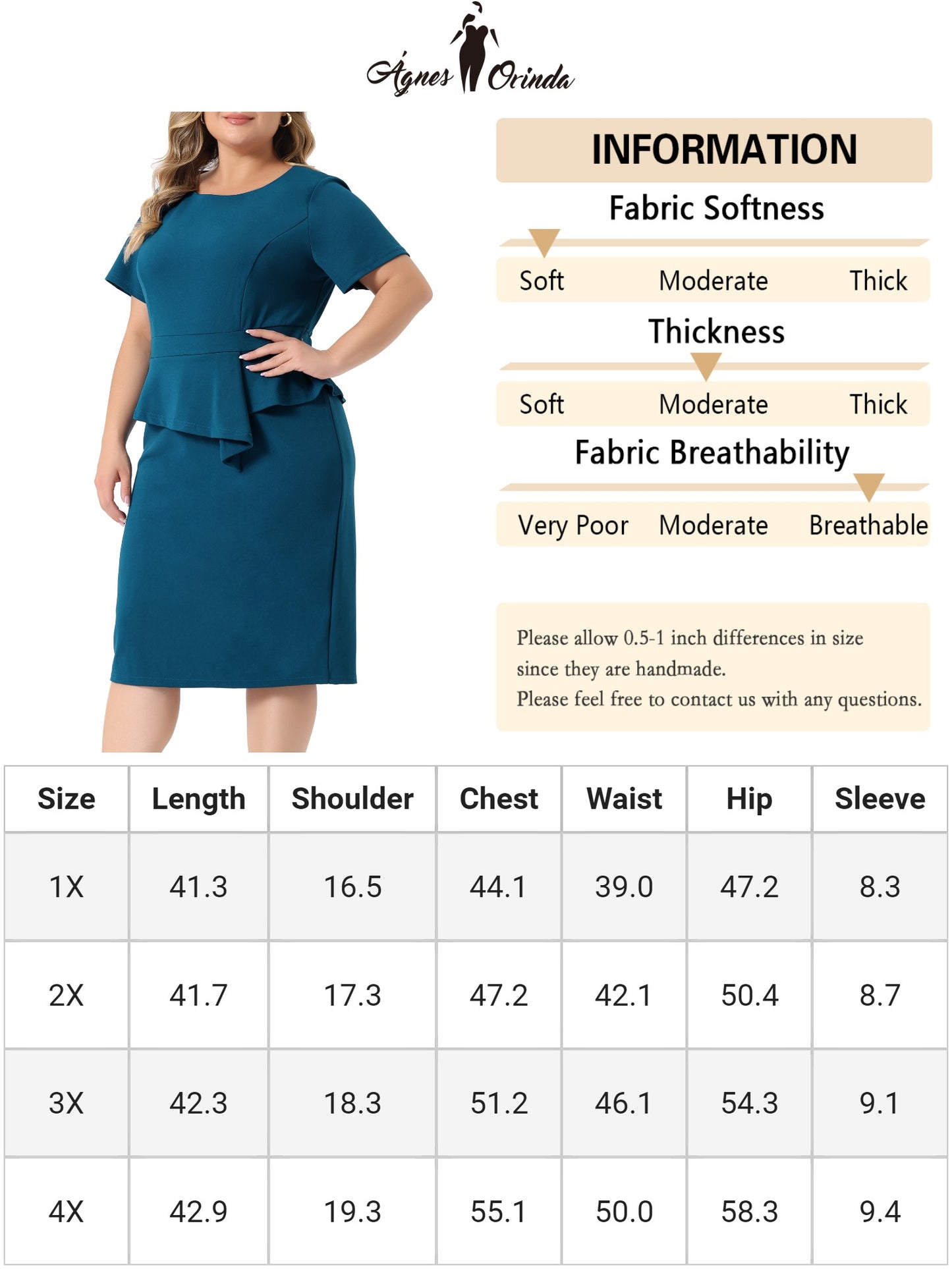 Women Plus Size Business Dresses Short Sleeves Crew Neck Work Office Peplum Pencil Dress