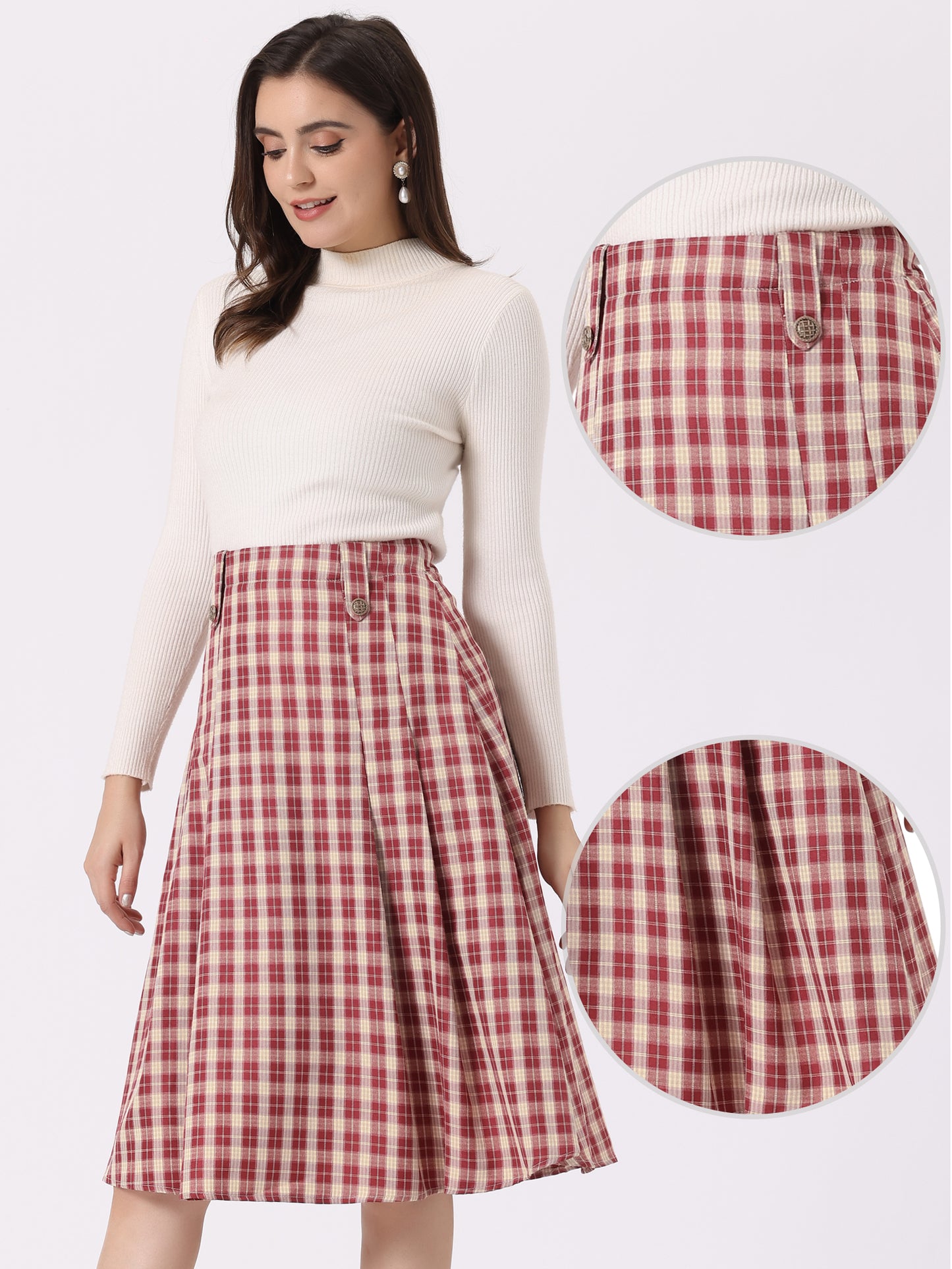 Faldas a cuadros vintage para mujer, falda midi plisada de cintura alta y corte A